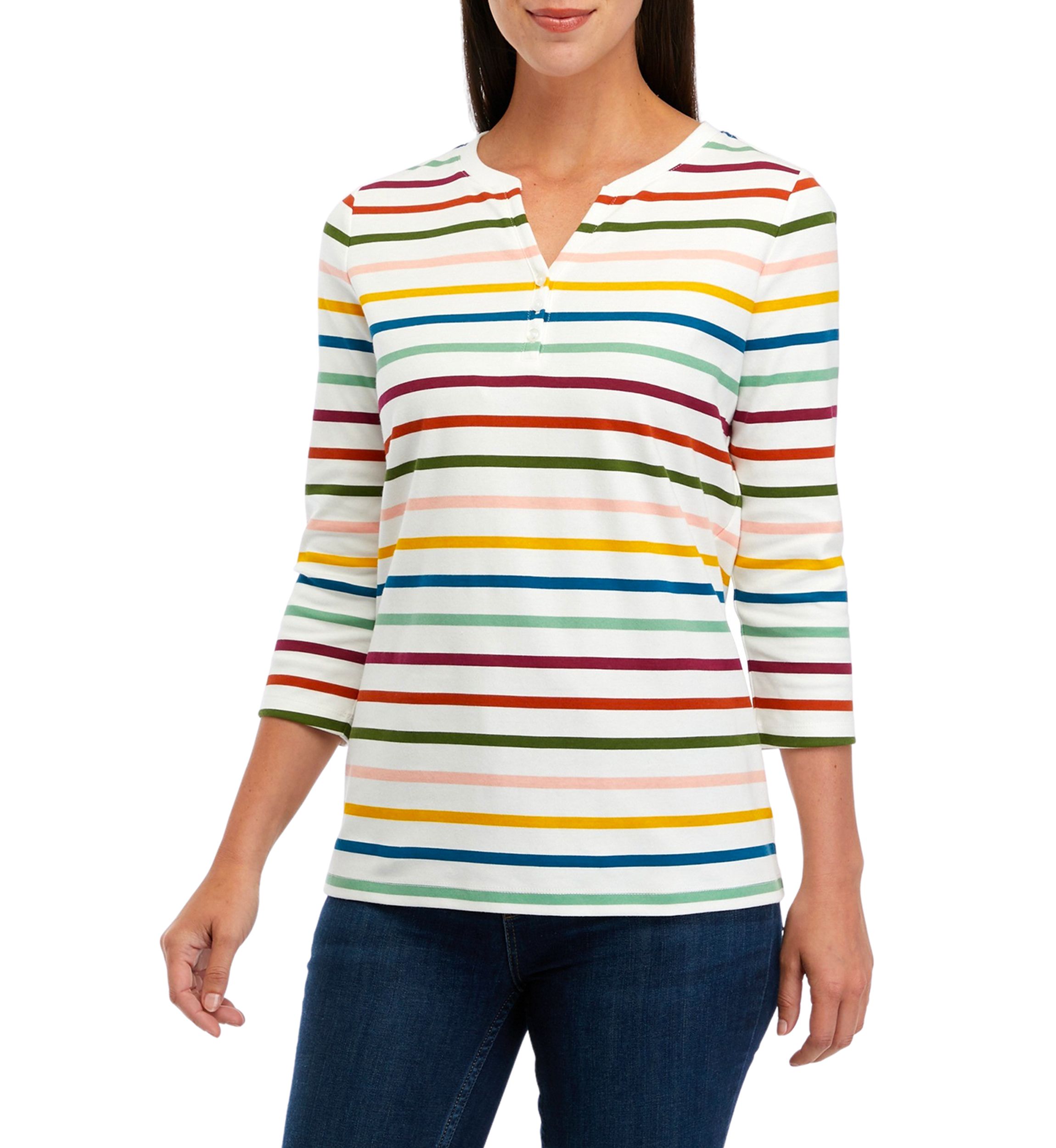 Womens 3/4 Sleeve Printed Henley Top