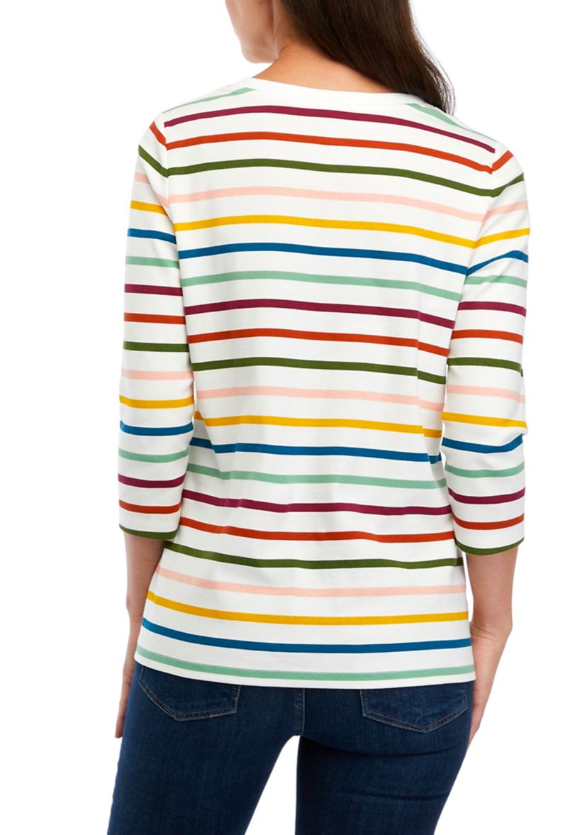 Womens 3/4 Sleeve Printed Henley Top