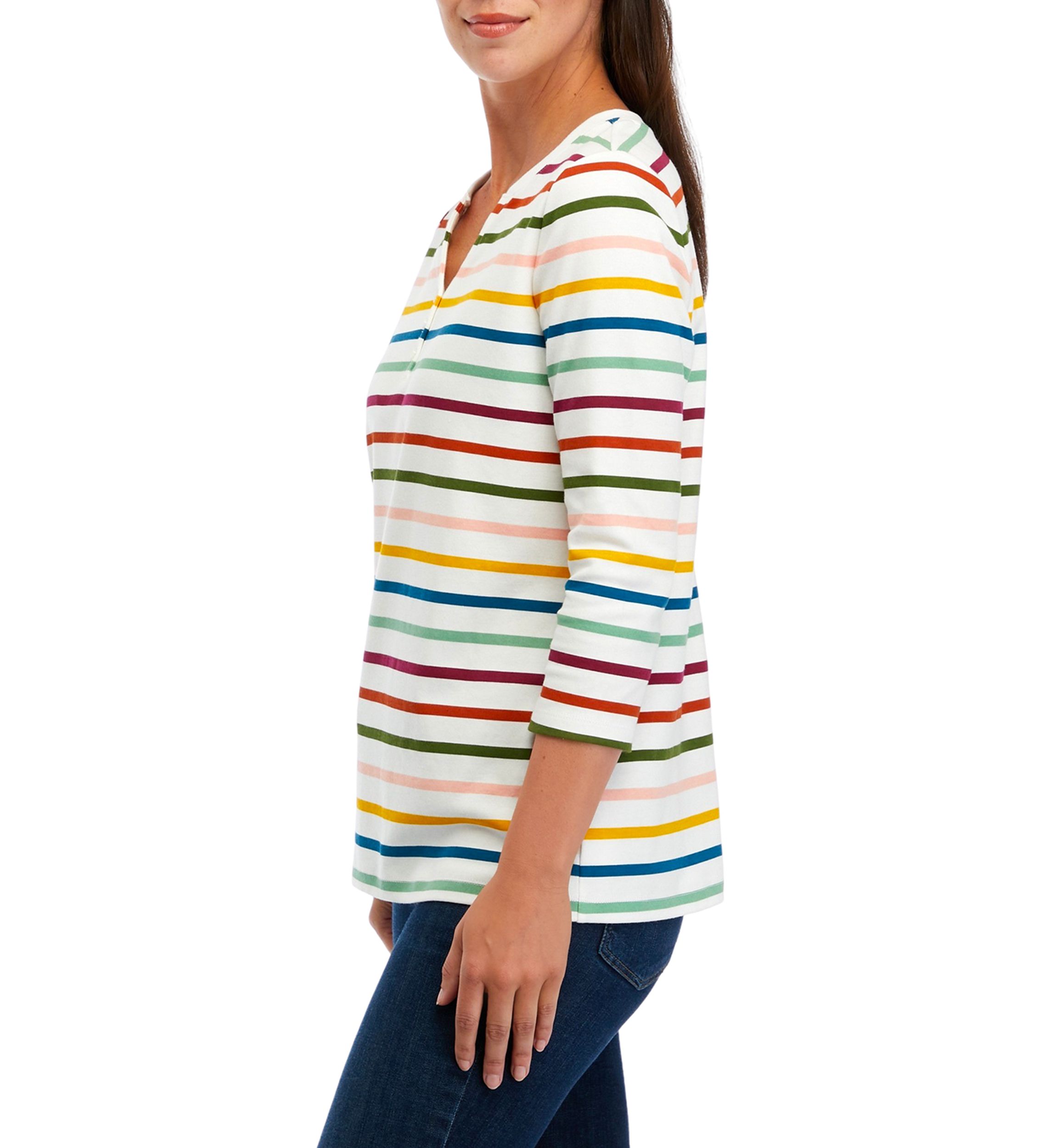 Womens 3/4 Sleeve Printed Henley Top