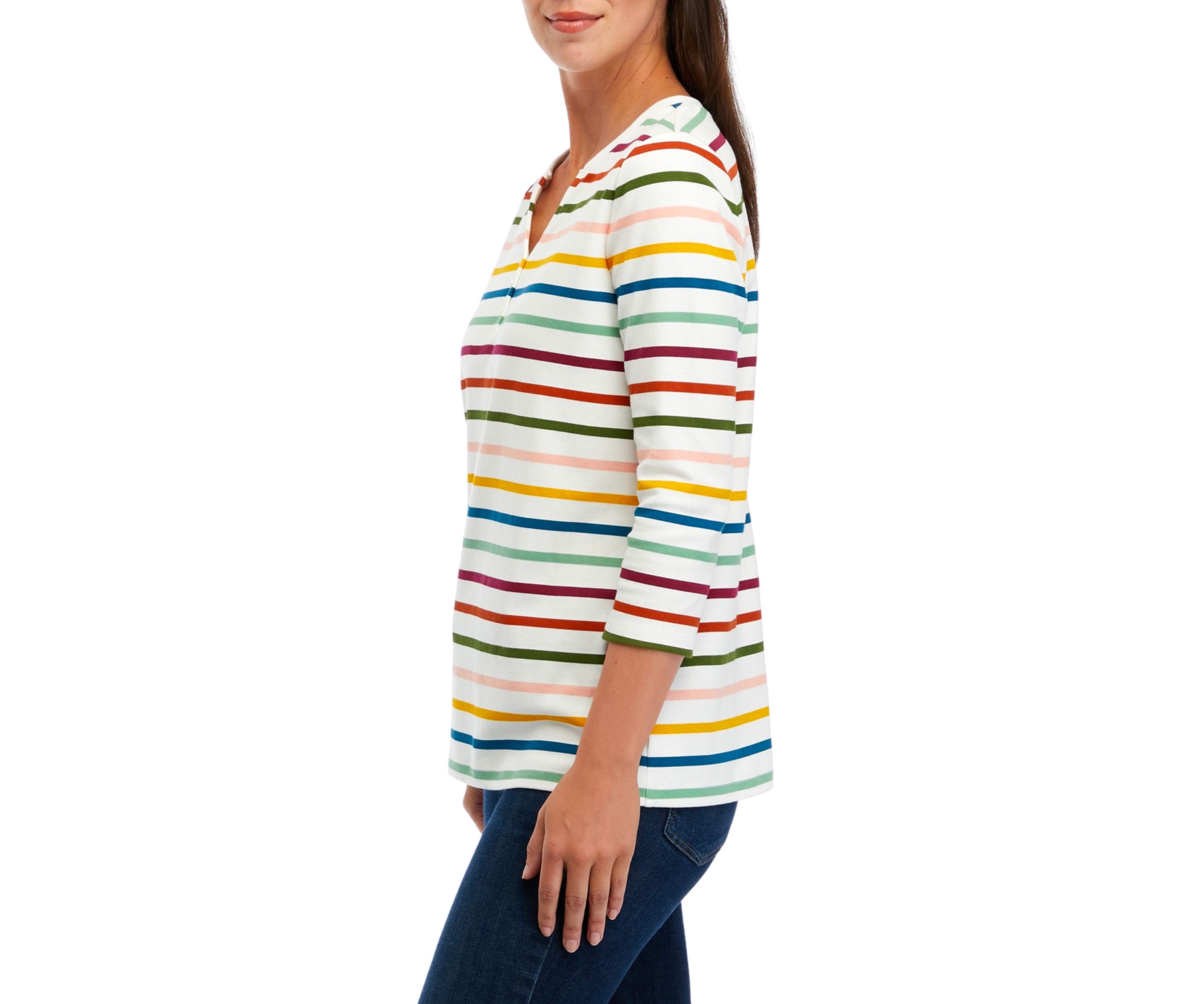 Womens 3/4 Sleeve Printed Henley Top