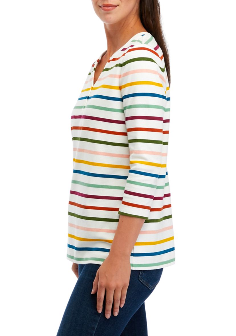 Womens 3/4 Sleeve Printed Henley Top