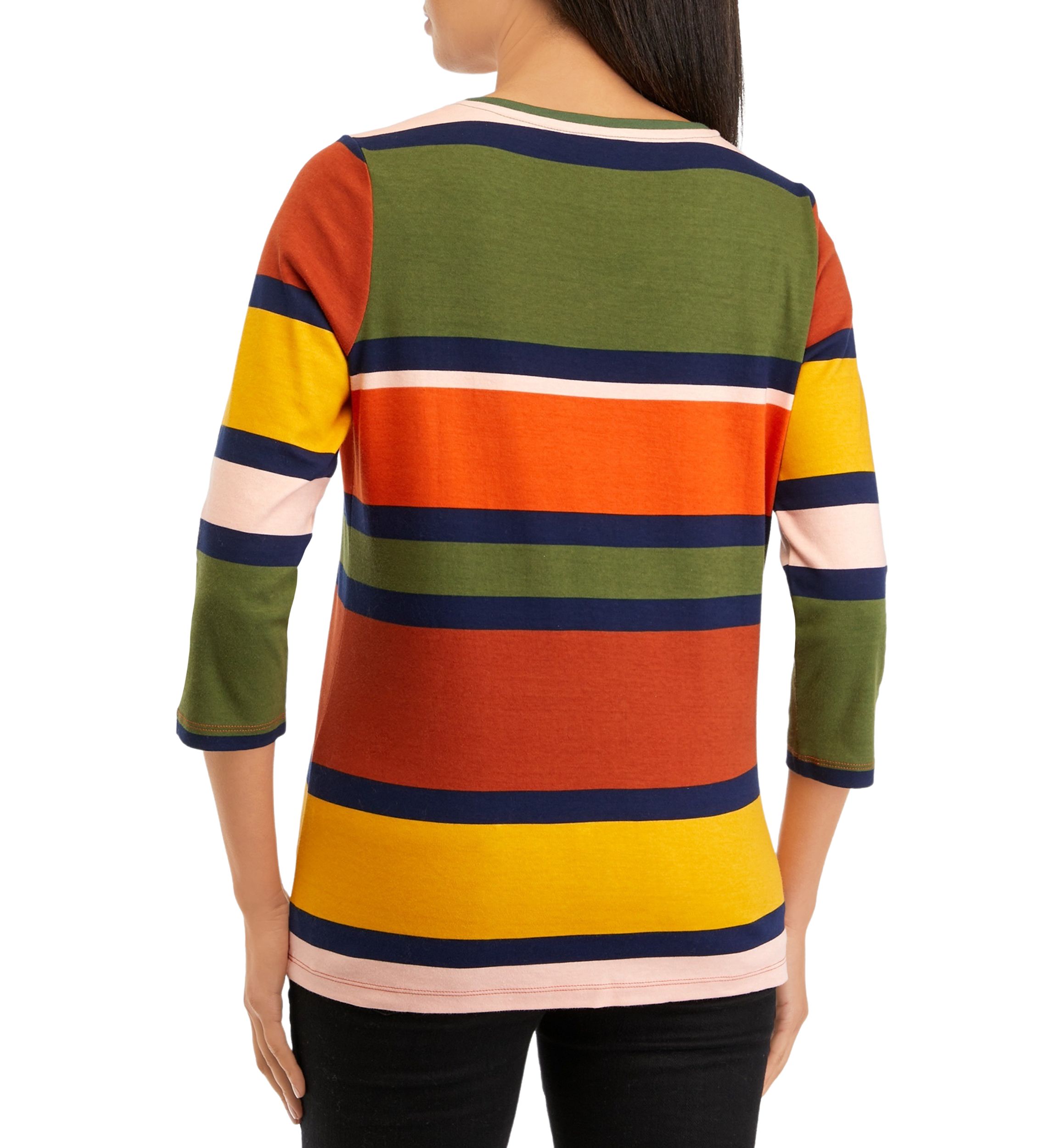 Womens 3/4 Sleeve V-Neck Striped T-Shirt