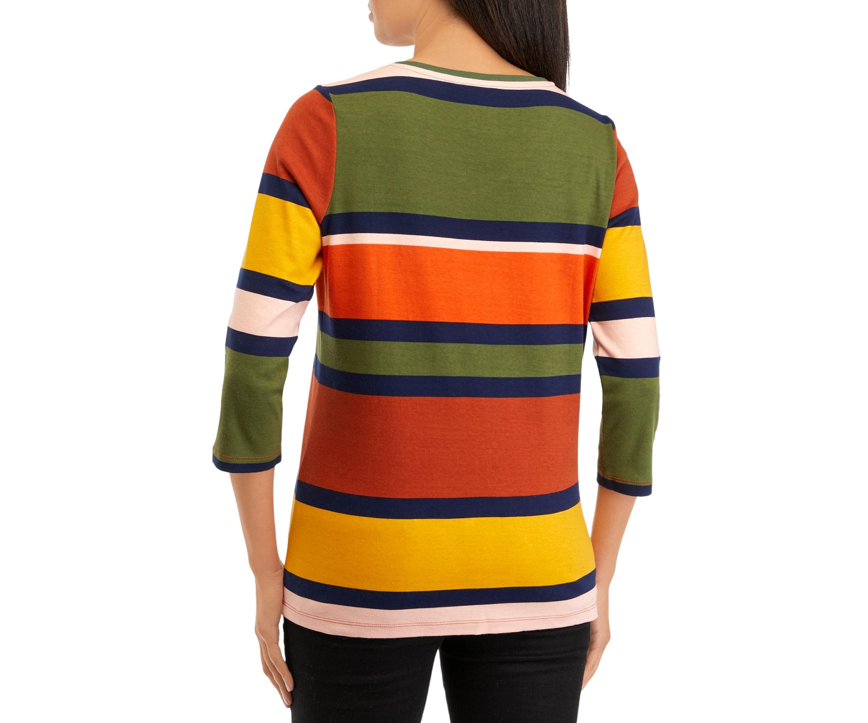 Womens 3/4 Sleeve V-Neck Striped T-Shirt
