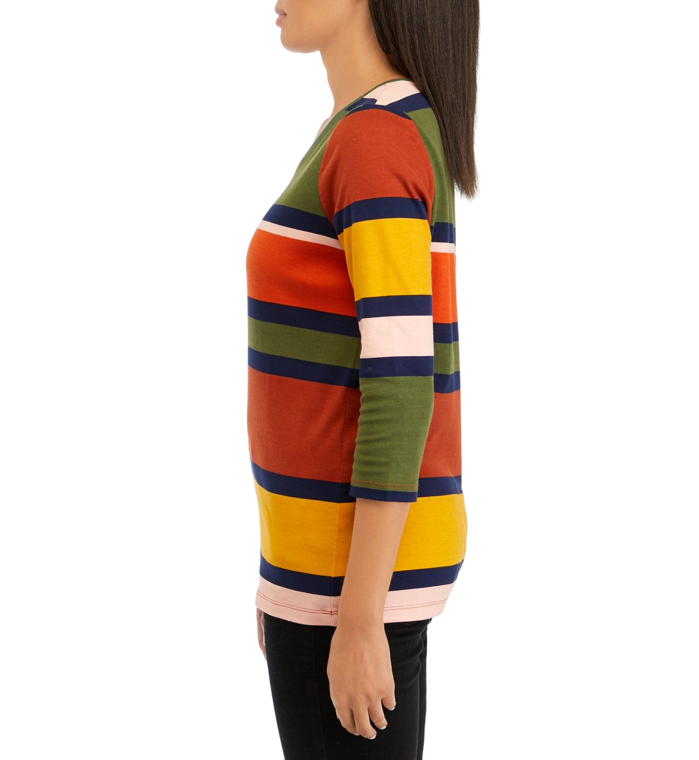 Womens 3/4 Sleeve V-Neck Striped T-Shirt