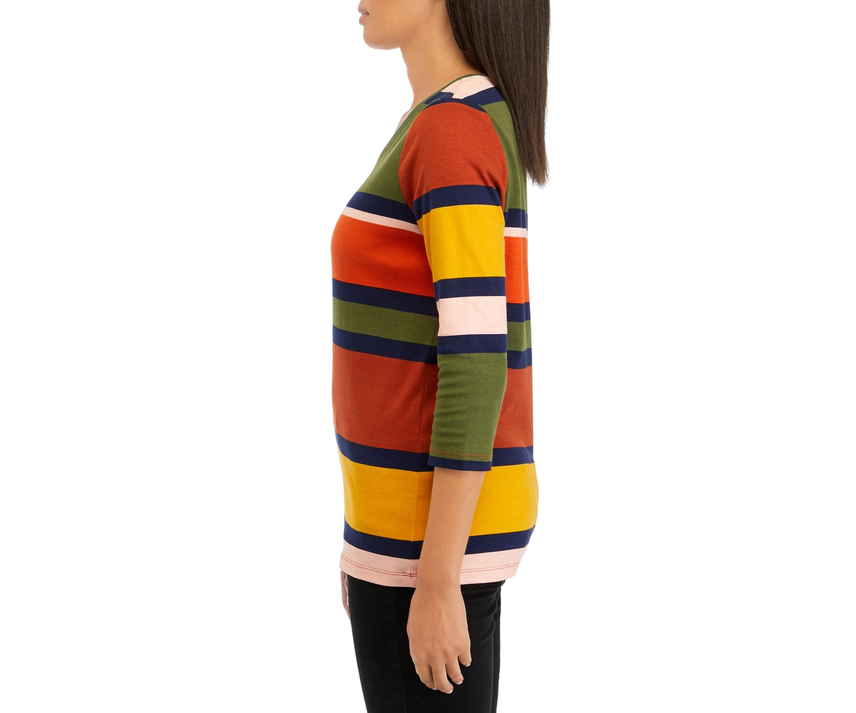 Womens 3/4 Sleeve V-Neck Striped T-Shirt