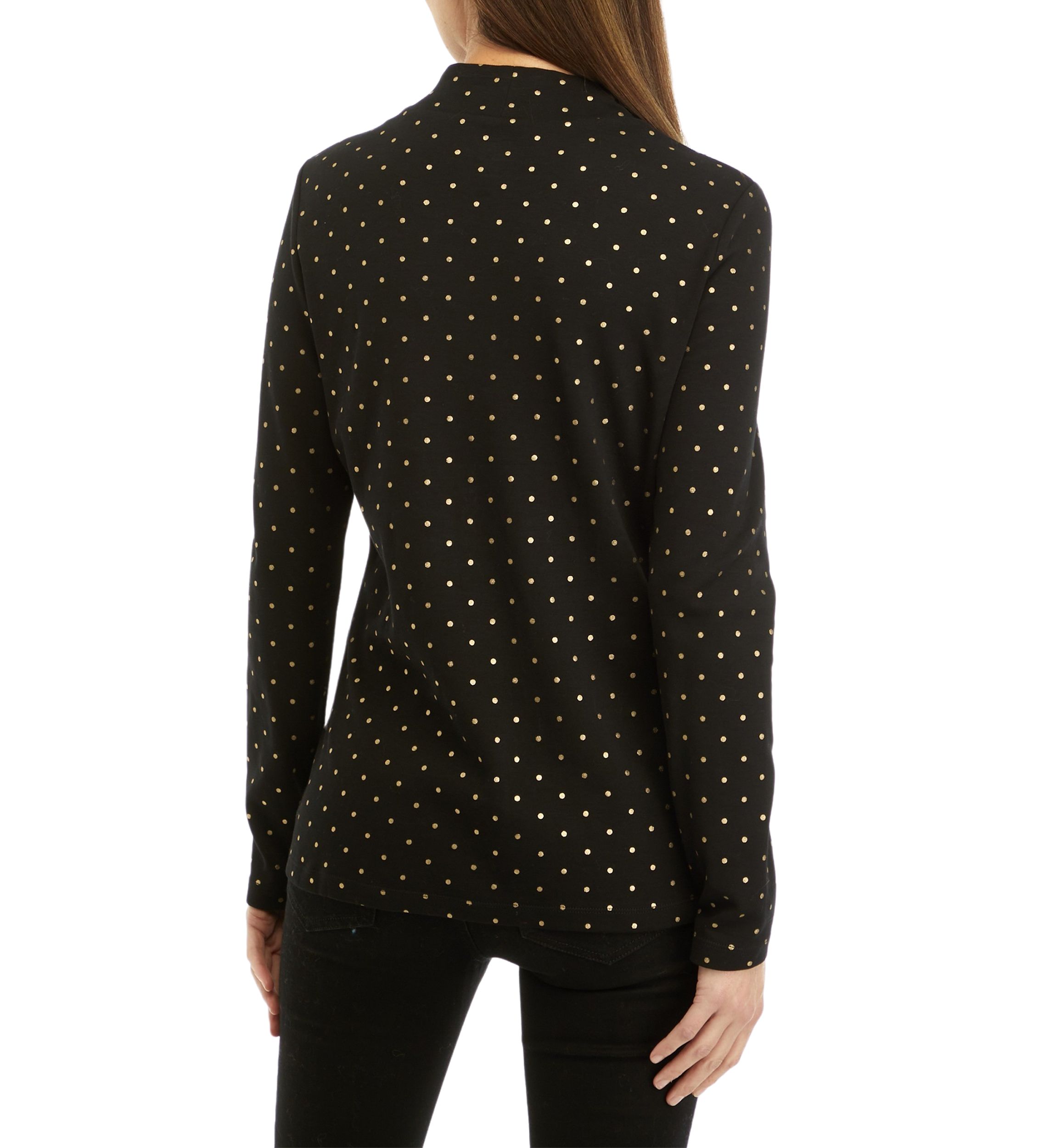 Womens Long Sleeve Mock Neck Foil Print T-Shirt