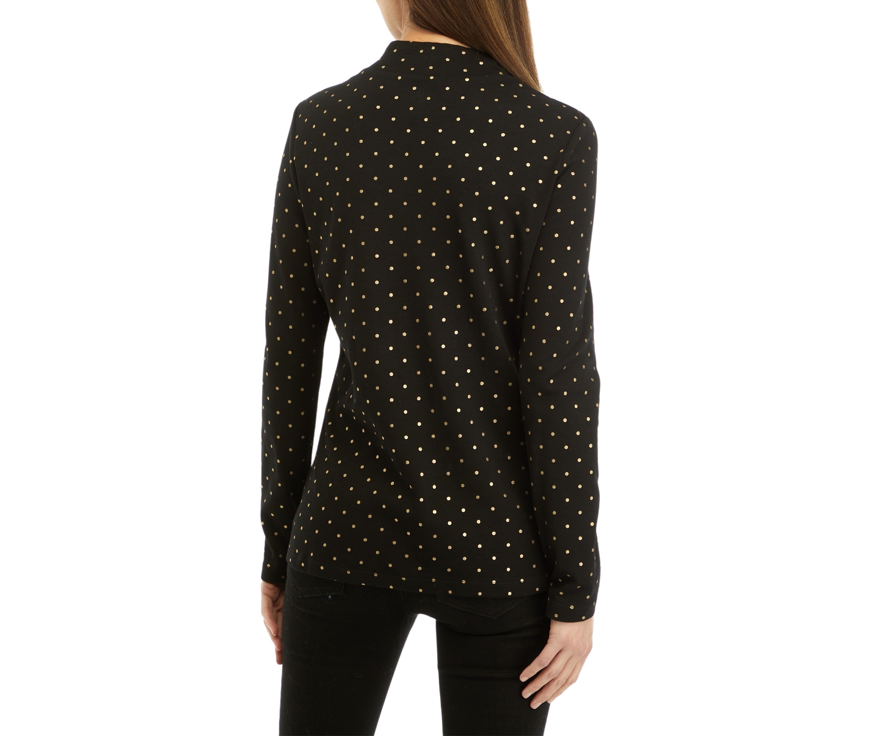 Womens Long Sleeve Mock Neck Foil Print T-Shirt