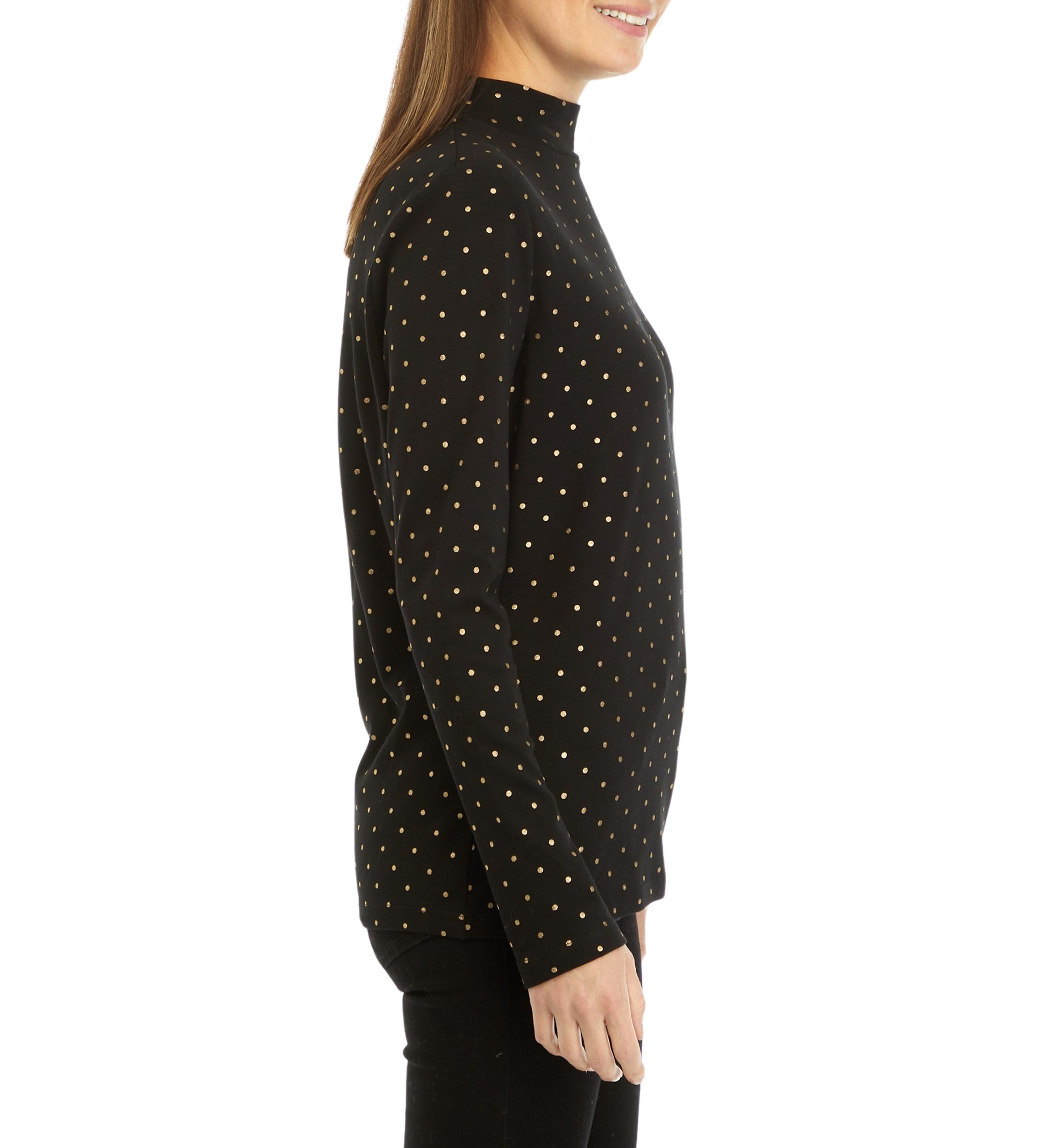 Womens Long Sleeve Mock Neck Foil Print T-Shirt