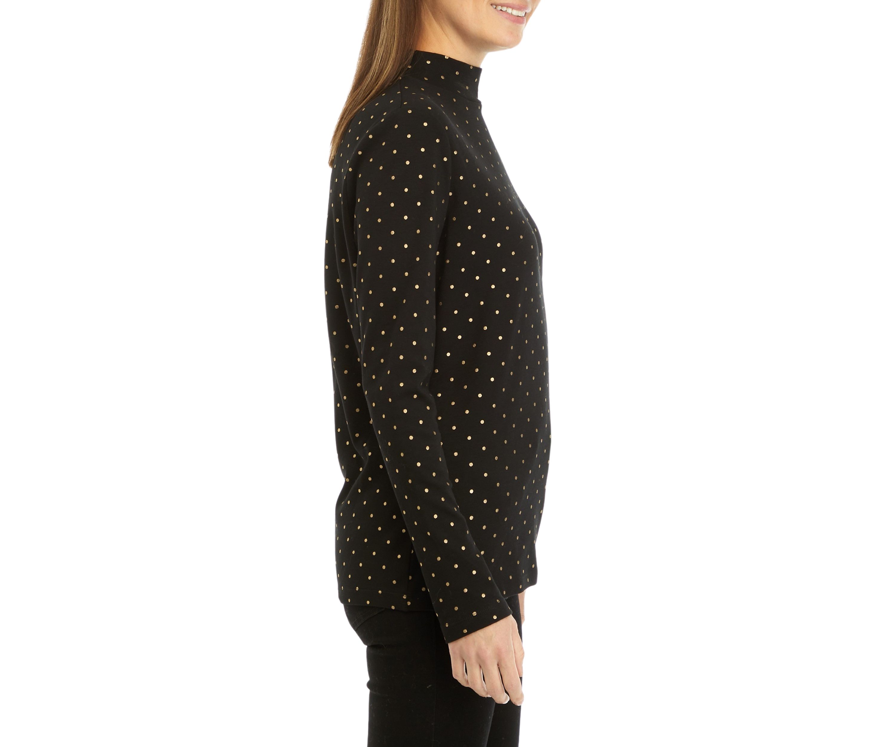 Womens Long Sleeve Mock Neck Foil Print T-Shirt