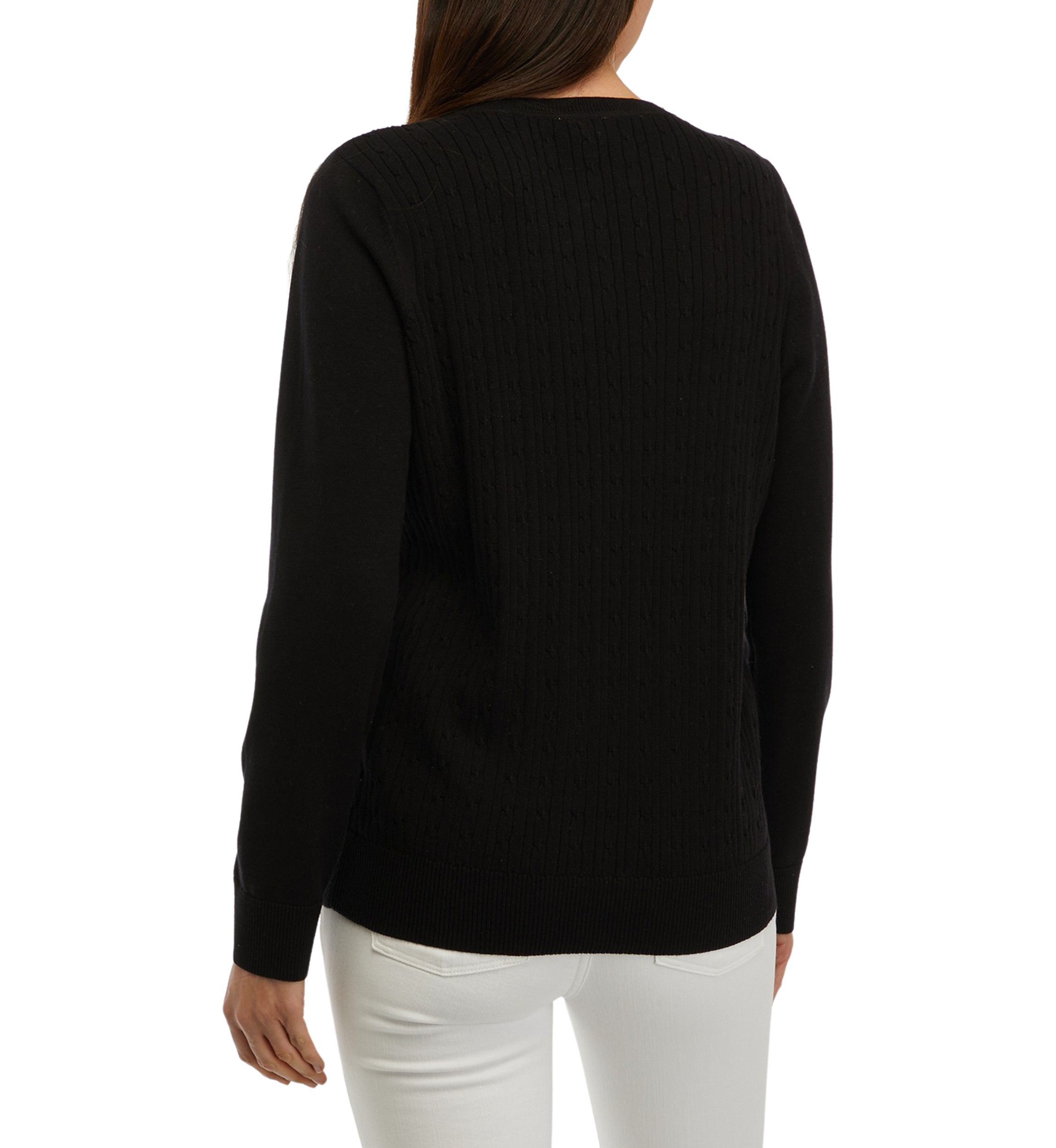 Womens Long Sleeve Cable Crew Neck Button Sweater