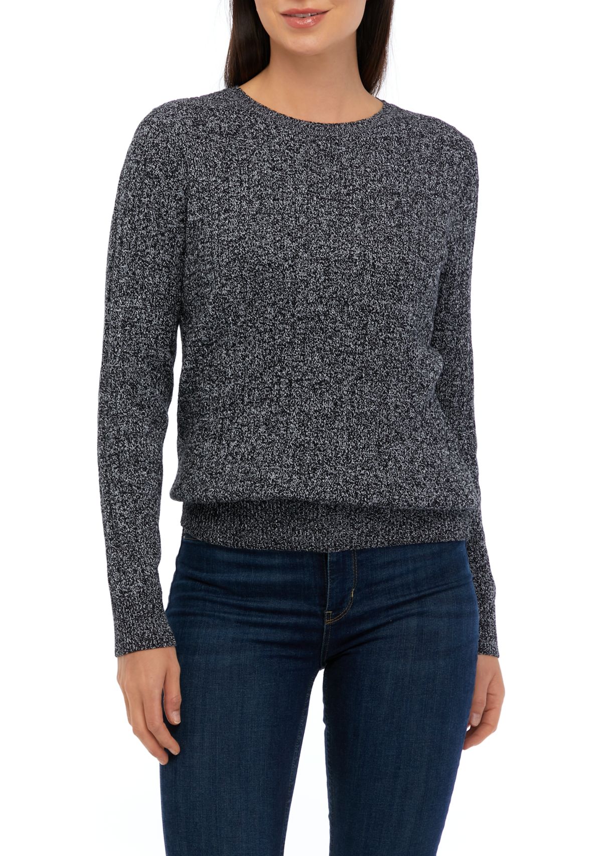Womens Cable Crew Neck Marled Sweater