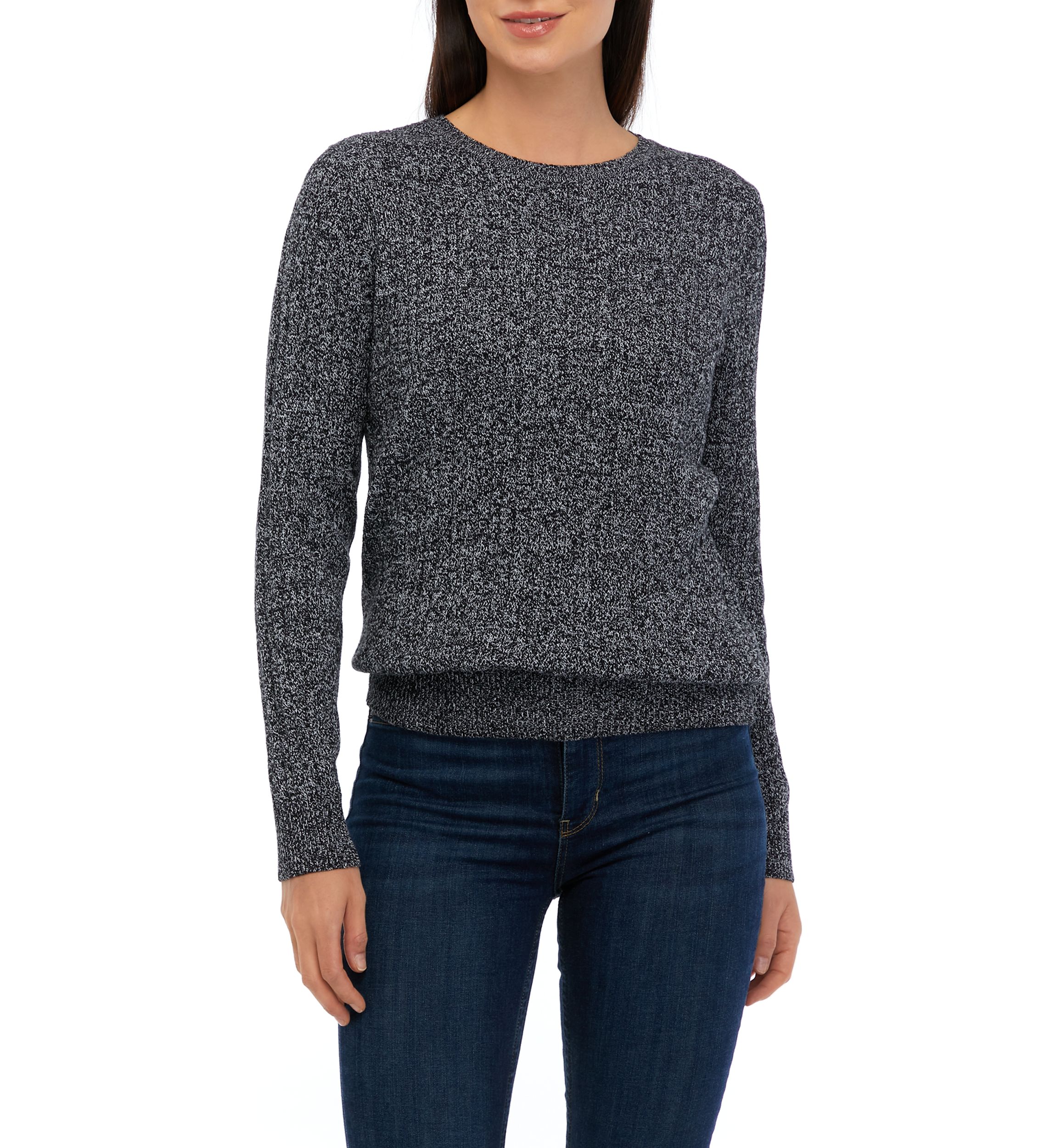 Womens Cable Crew Neck Marled Sweater