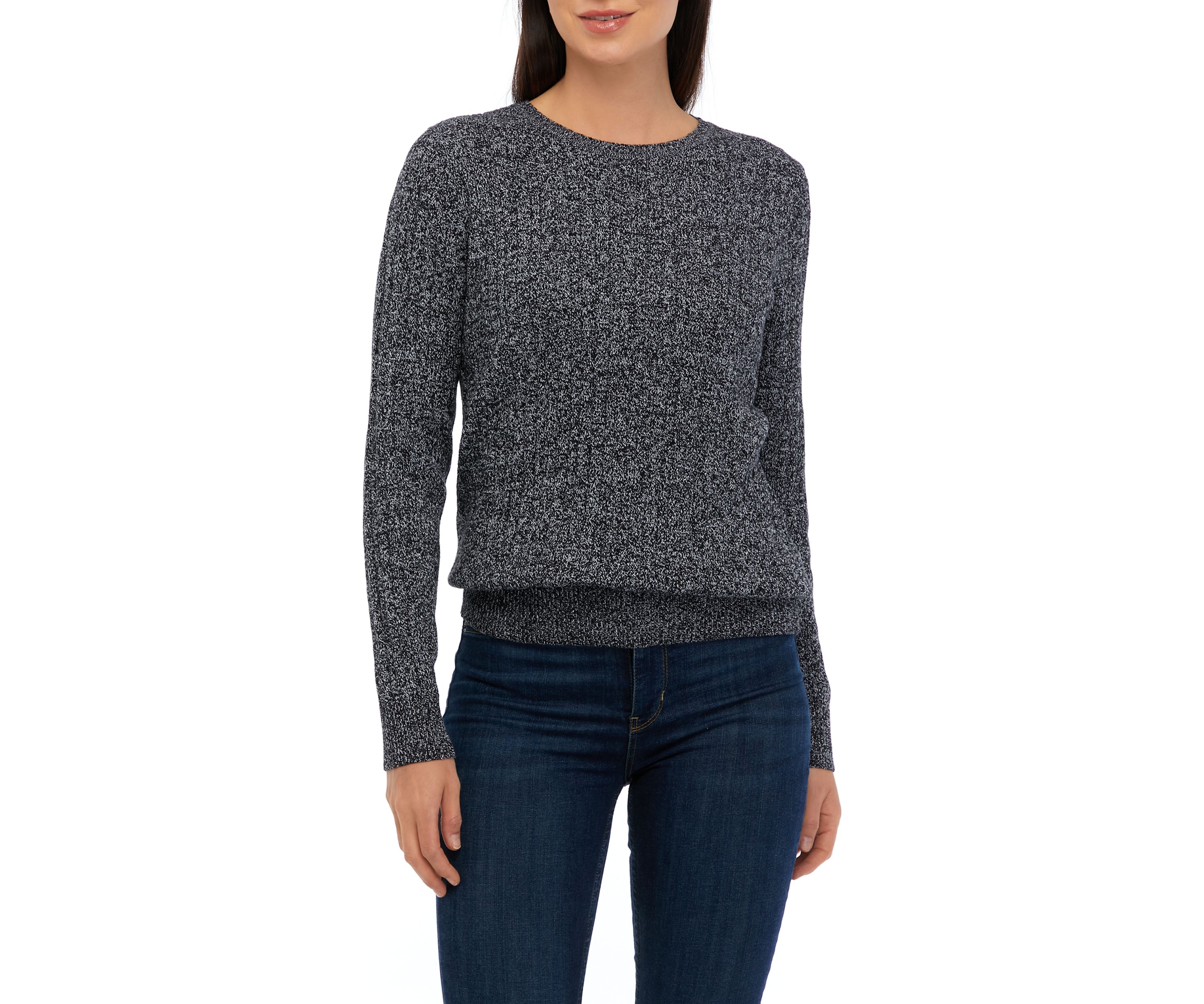 Womens Cable Crew Neck Marled Sweater