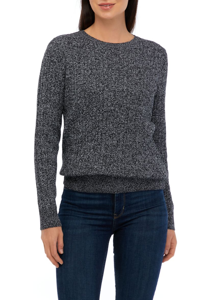 Womens Cable Crew Neck Marled Sweater