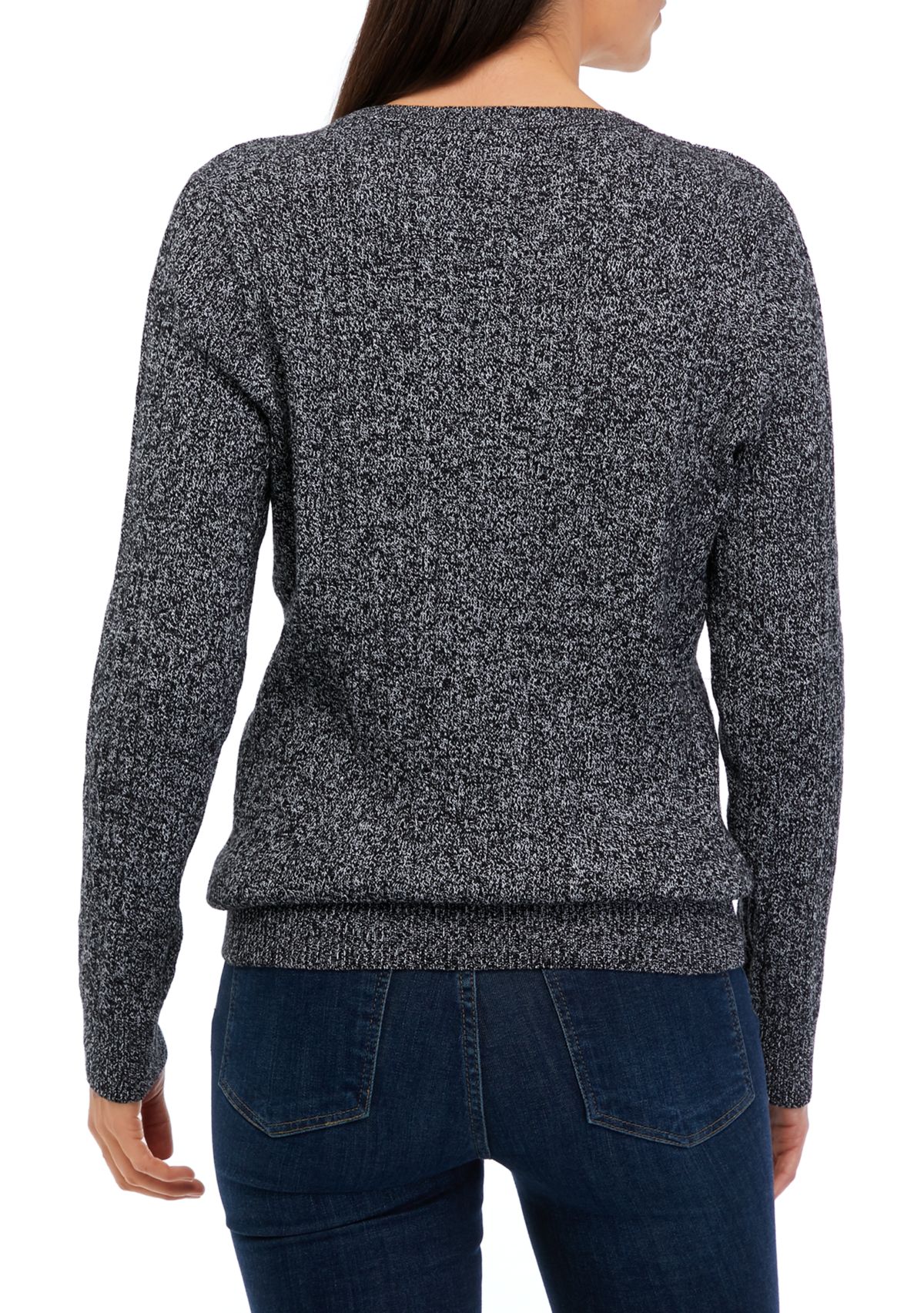 Womens Cable Crew Neck Marled Sweater