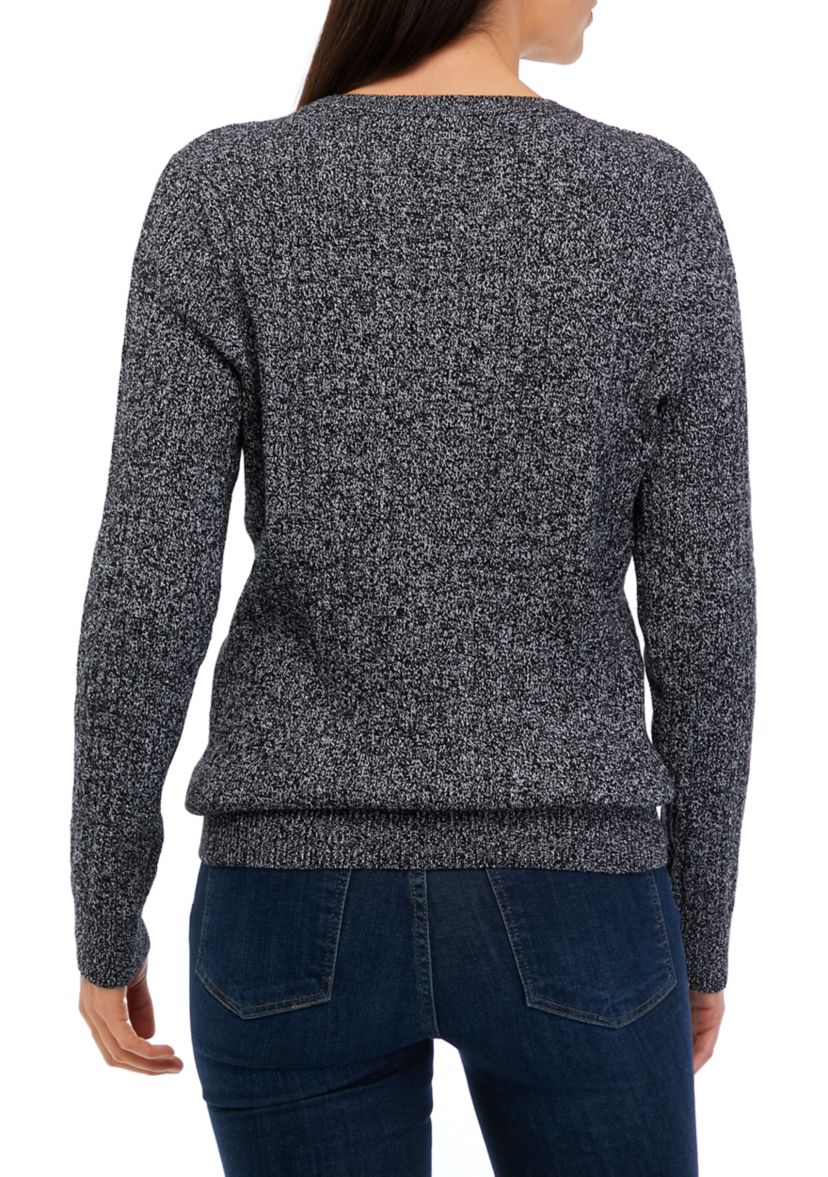 Womens Cable Crew Neck Marled Sweater