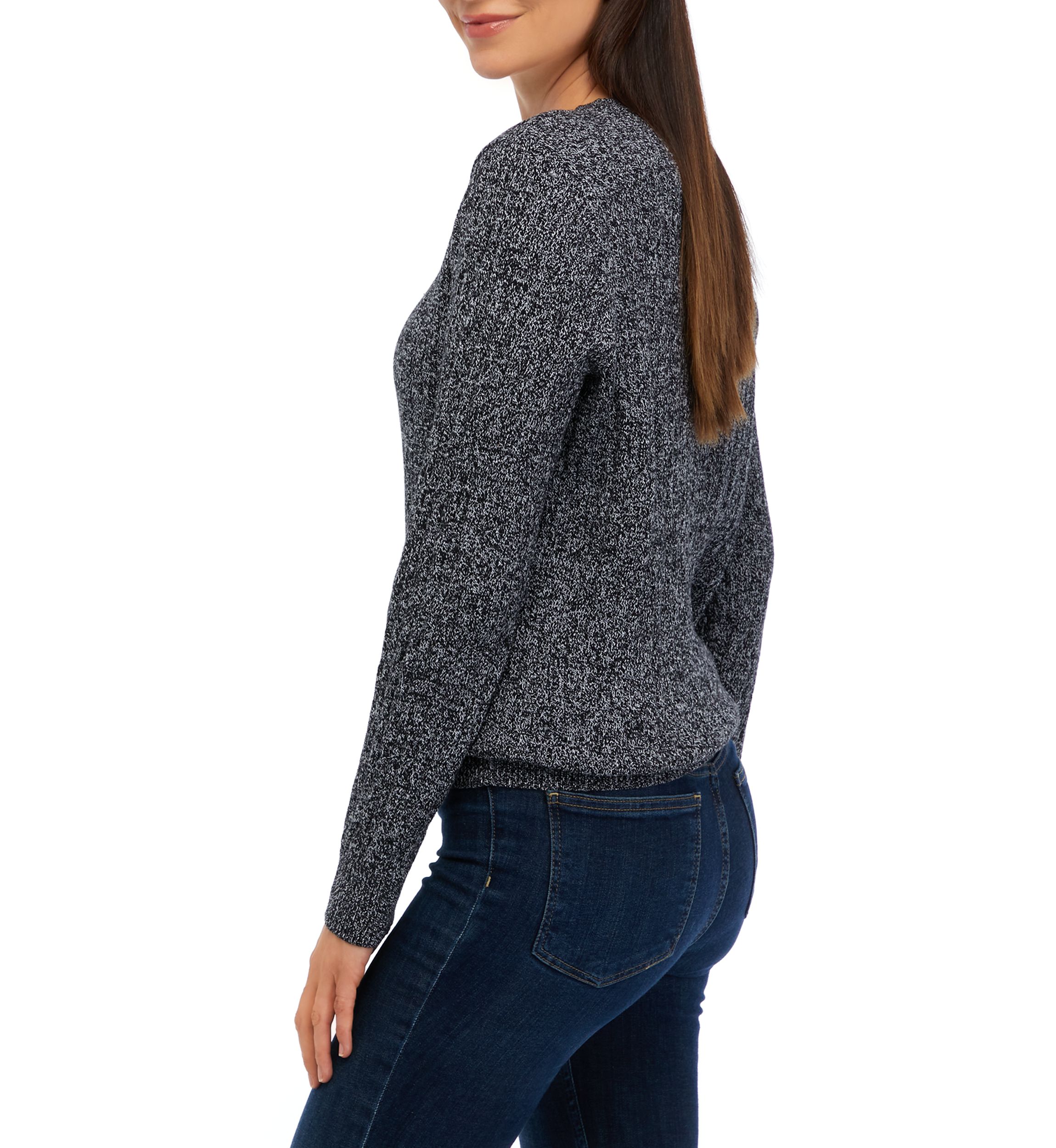 Womens Cable Crew Neck Marled Sweater
