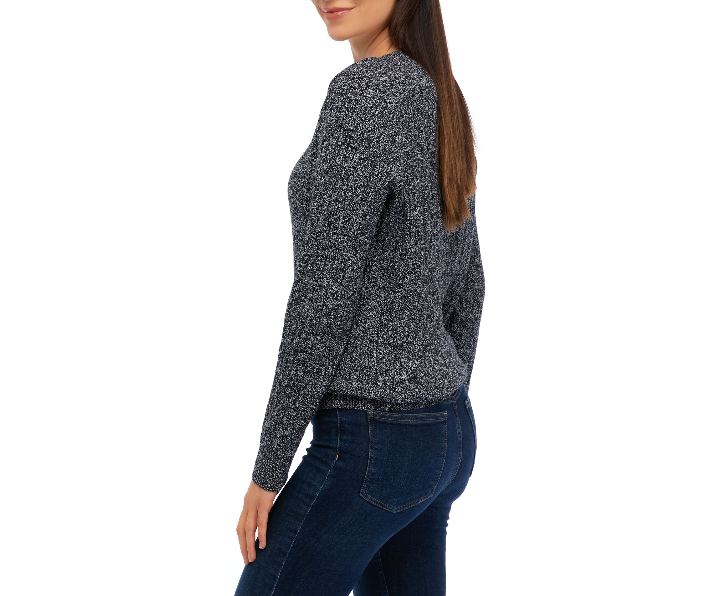 Womens Cable Crew Neck Marled Sweater