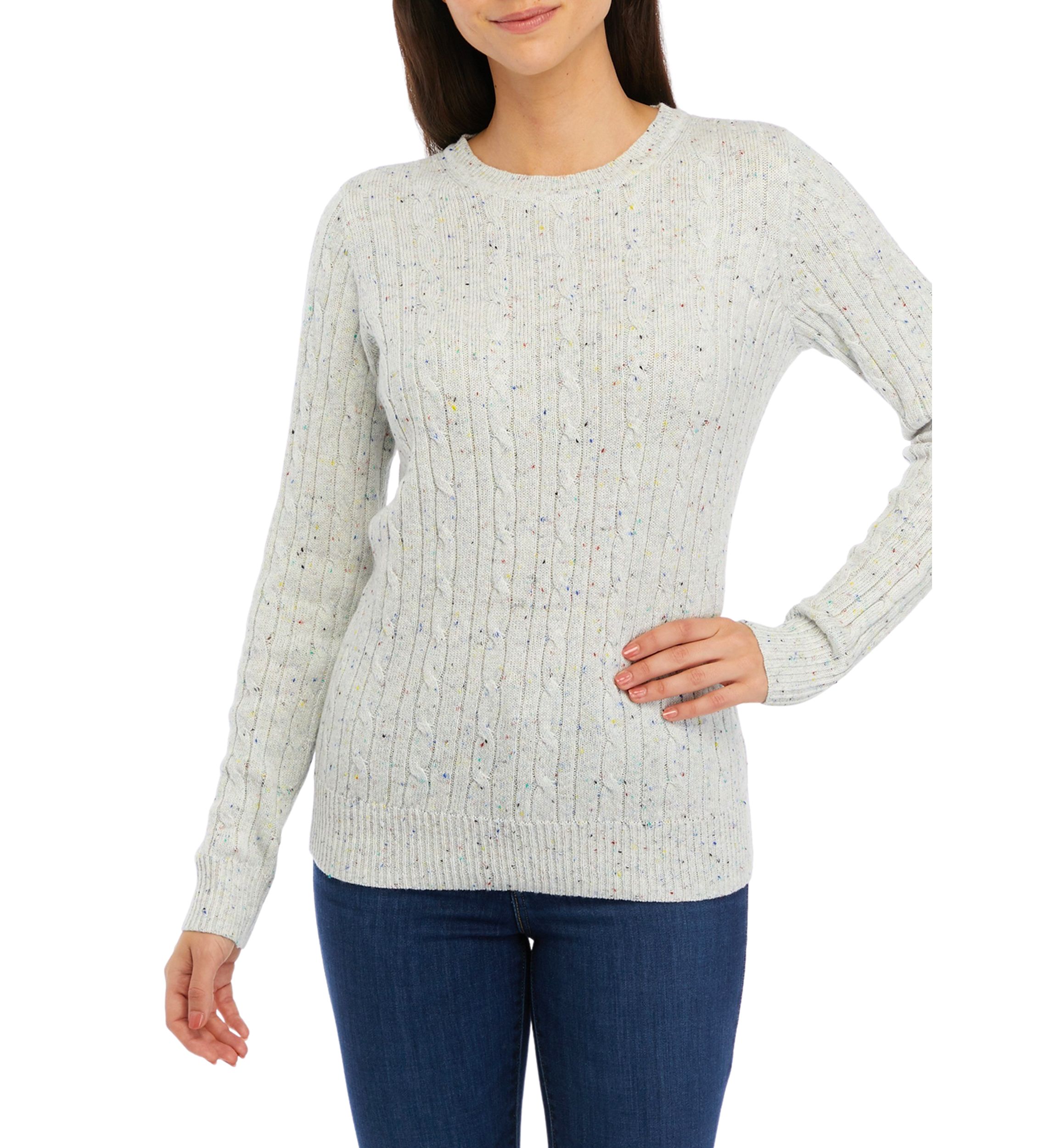 Womens Long Sleeve Cable Crew Neck Sweater