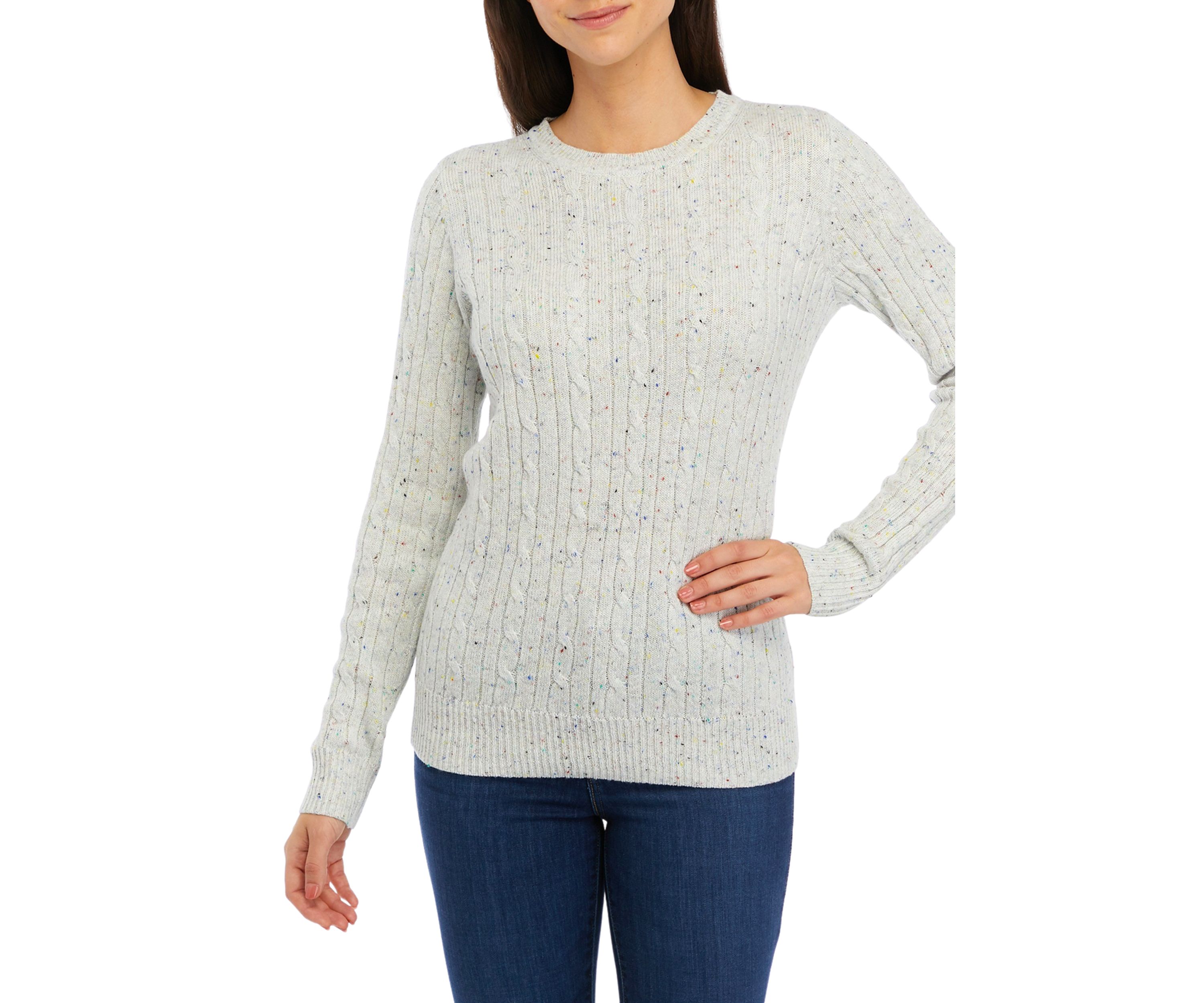 Womens Long Sleeve Cable Crew Neck Sweater