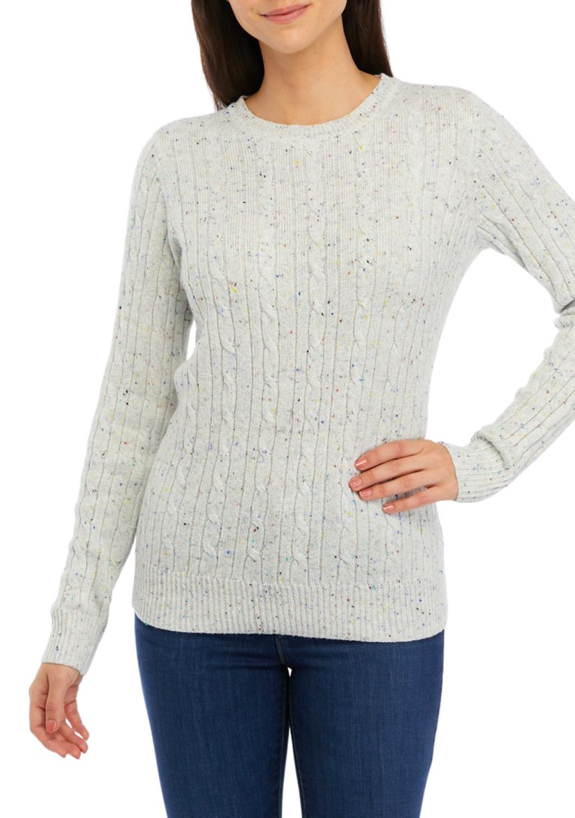 Womens Long Sleeve Cable Crew Neck Sweater
