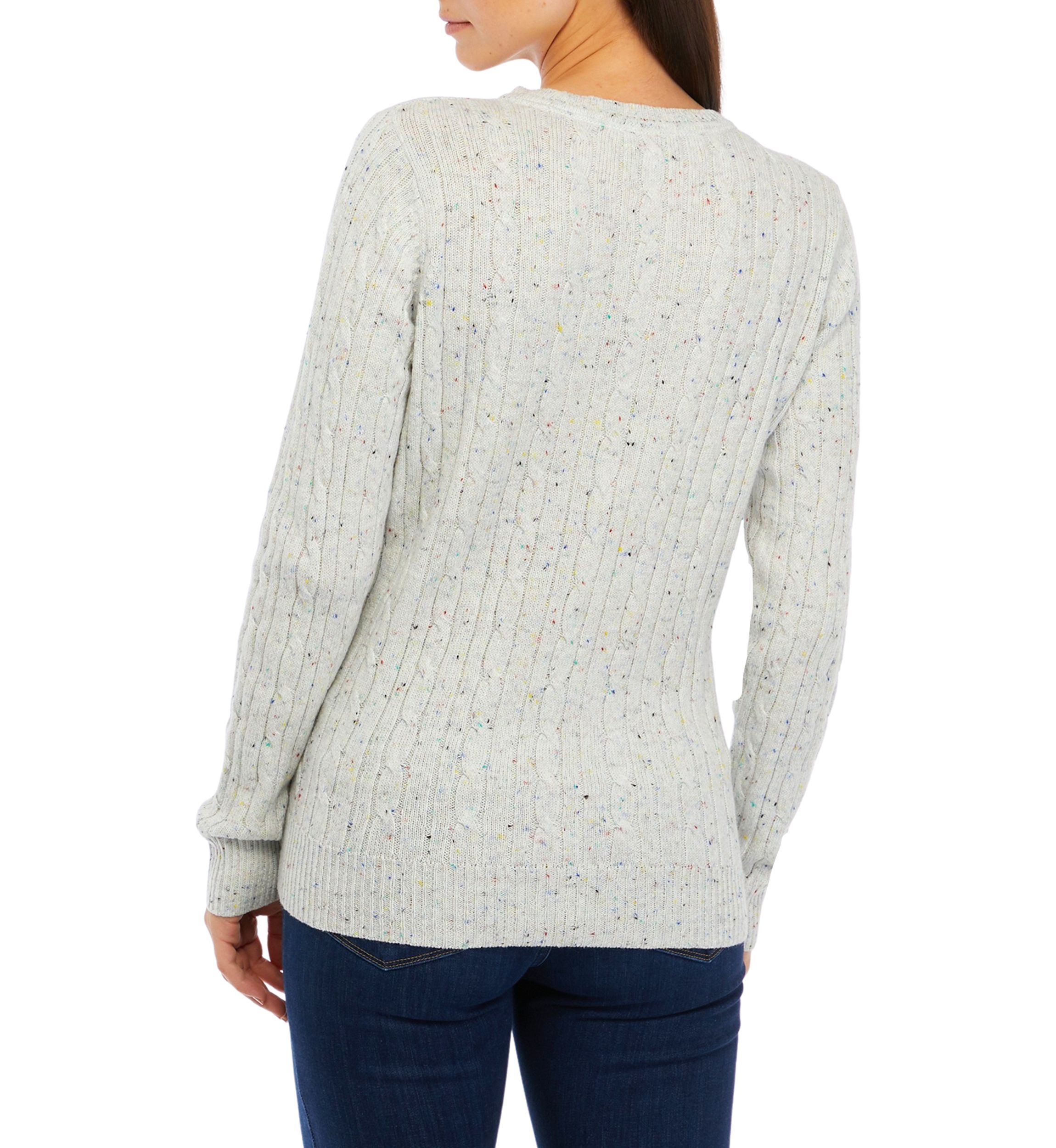 Womens Long Sleeve Cable Crew Neck Sweater