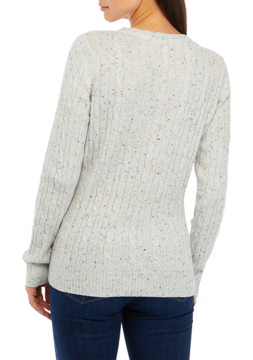 Womens Long Sleeve Cable Crew Neck Sweater