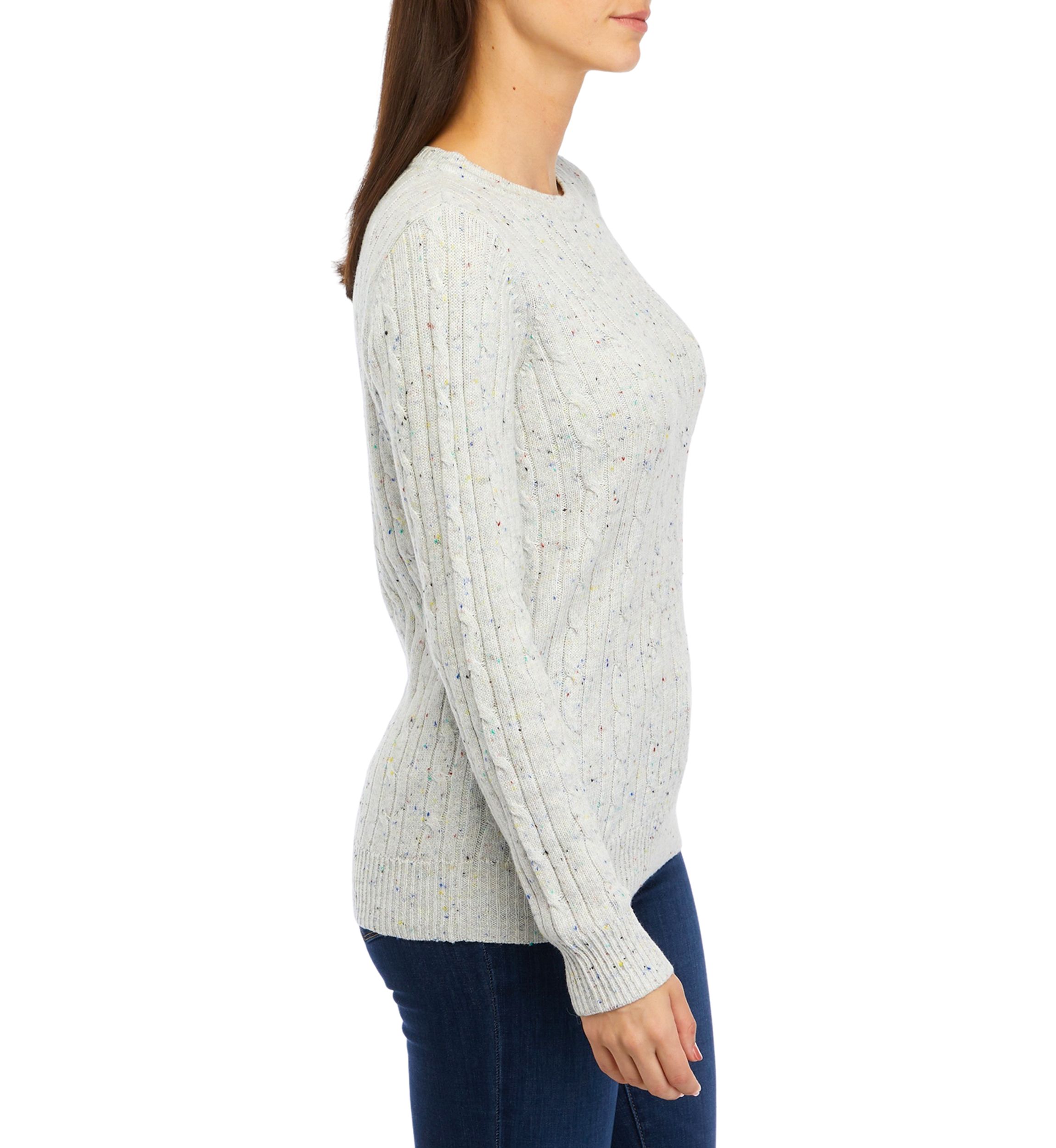 Womens Long Sleeve Cable Crew Neck Sweater