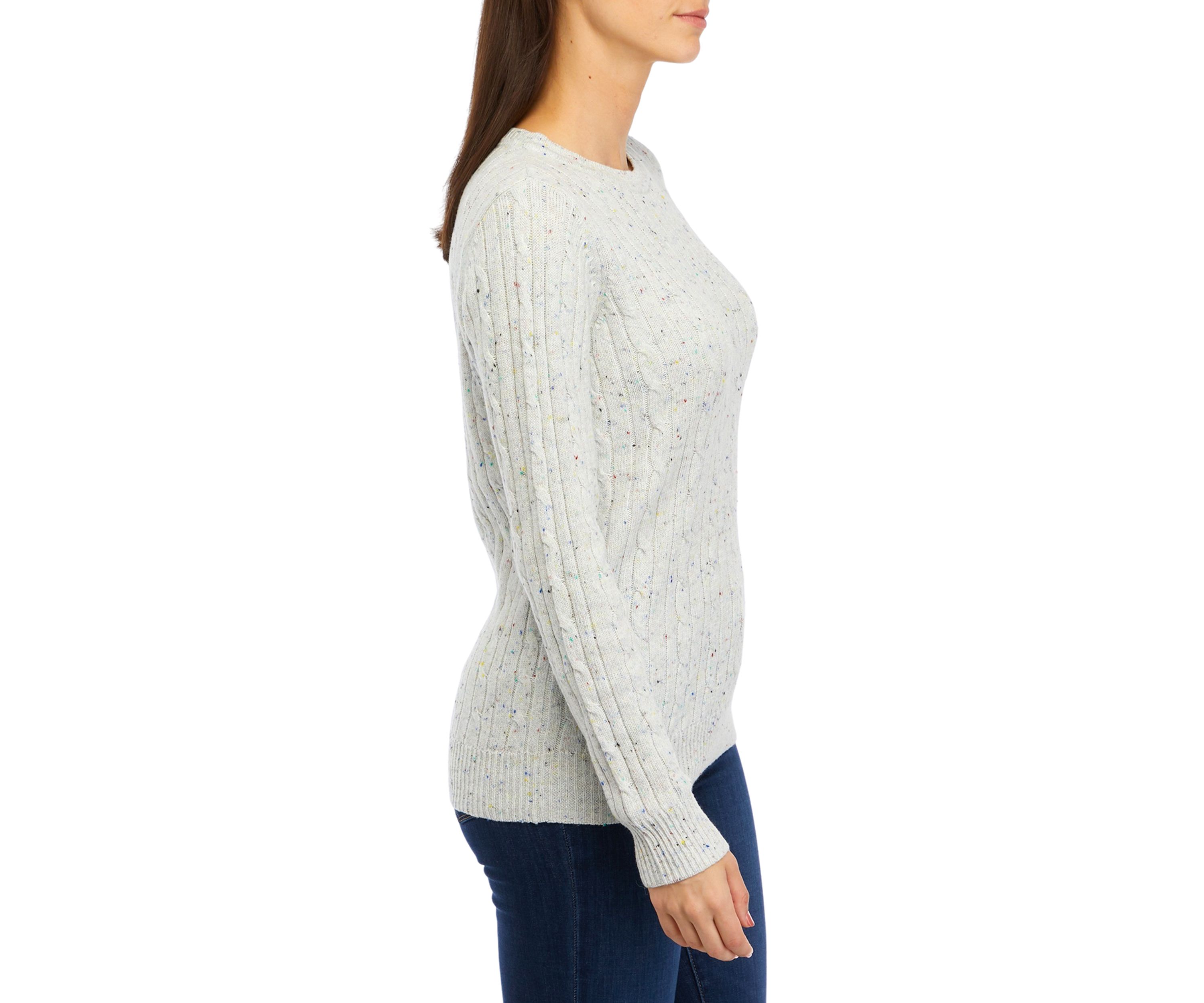 Womens Long Sleeve Cable Crew Neck Sweater