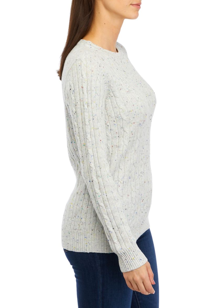 Womens Long Sleeve Cable Crew Neck Sweater