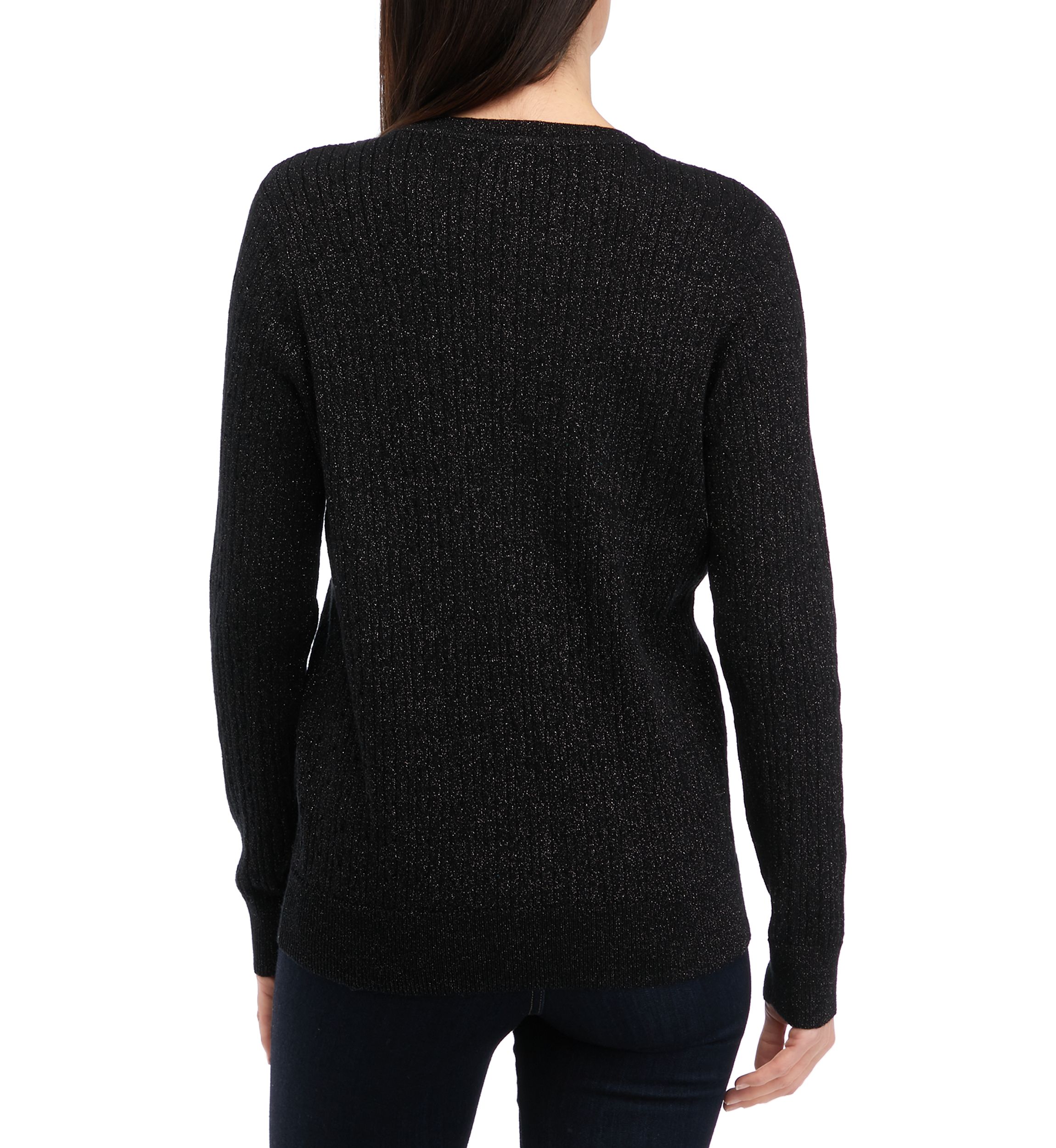 Womens Long Sleeve Cable Crew Neck Lurex Sweater