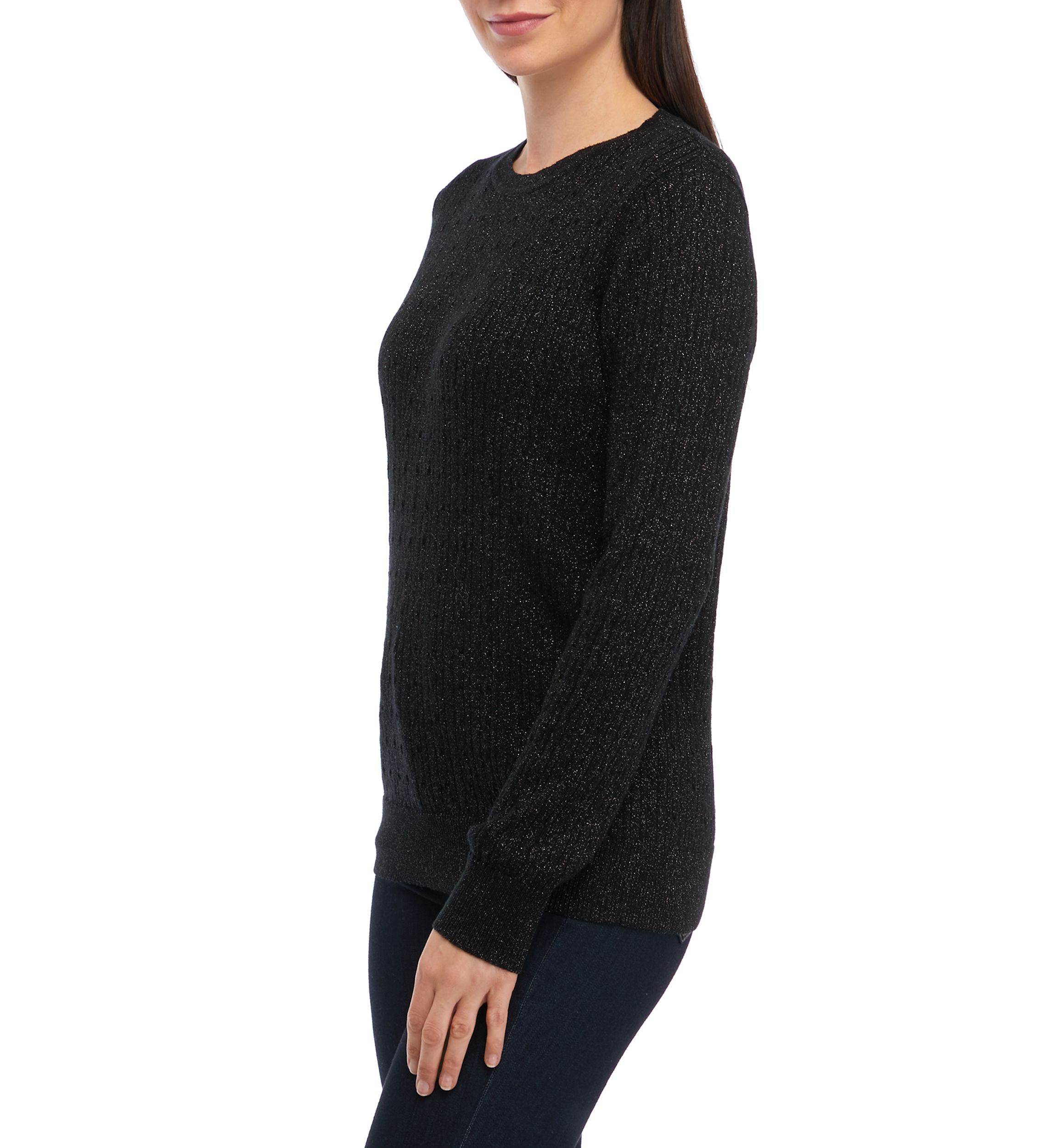 Womens Long Sleeve Cable Crew Neck Lurex Sweater