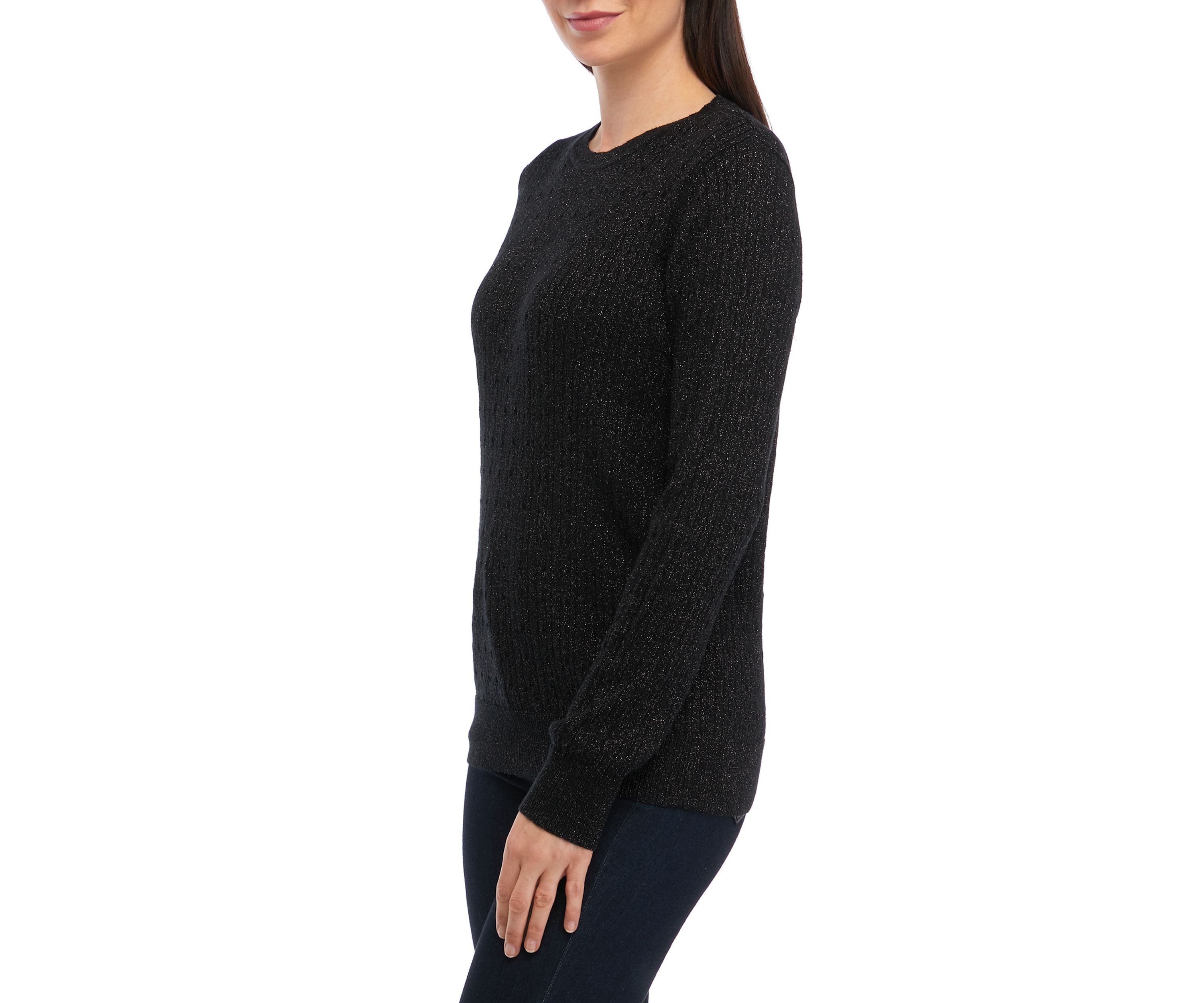 Womens Long Sleeve Cable Crew Neck Lurex Sweater