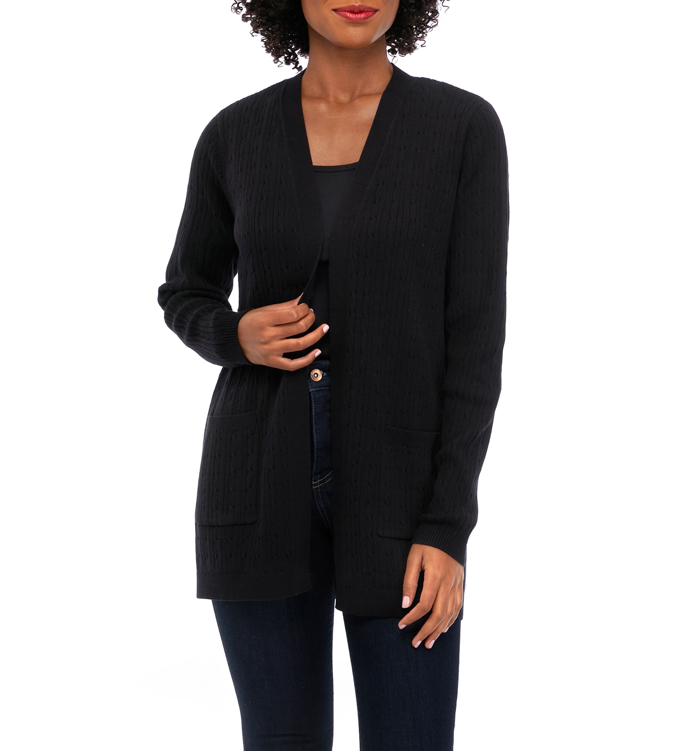 Womens Long Sleeve Solid Cable Knit Cardigan