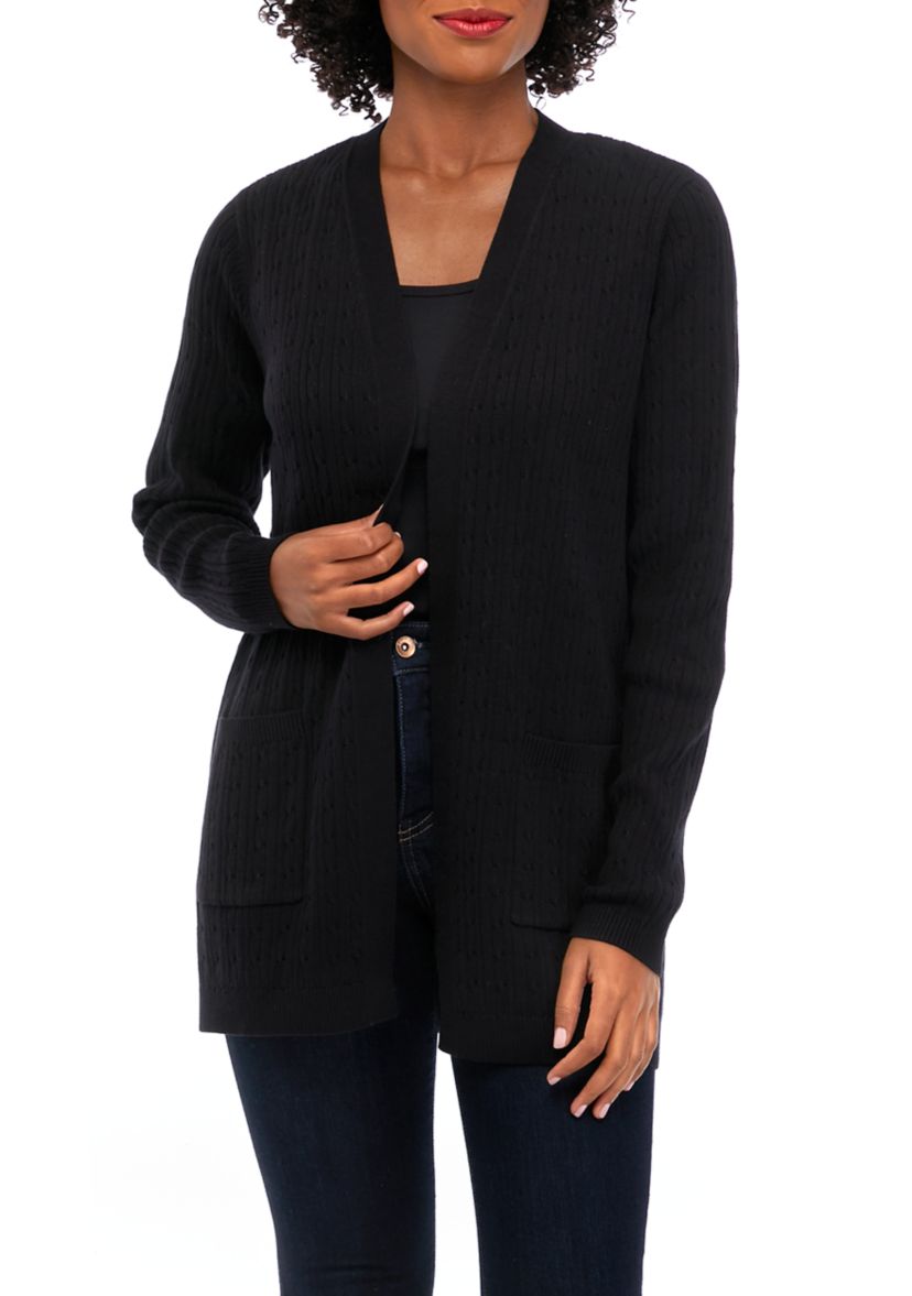 Womens Long Sleeve Solid Cable Knit Cardigan