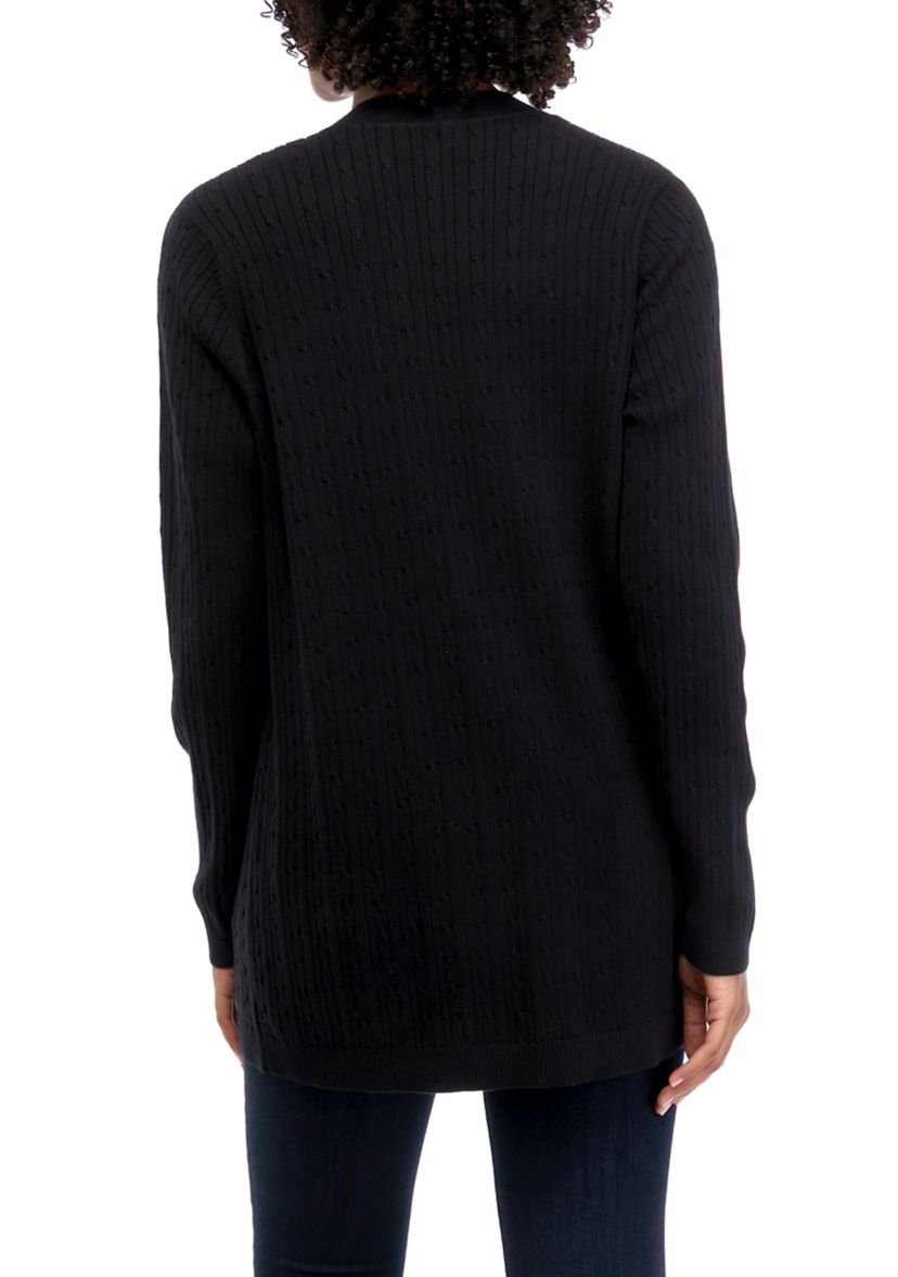 Womens Long Sleeve Solid Cable Knit Cardigan