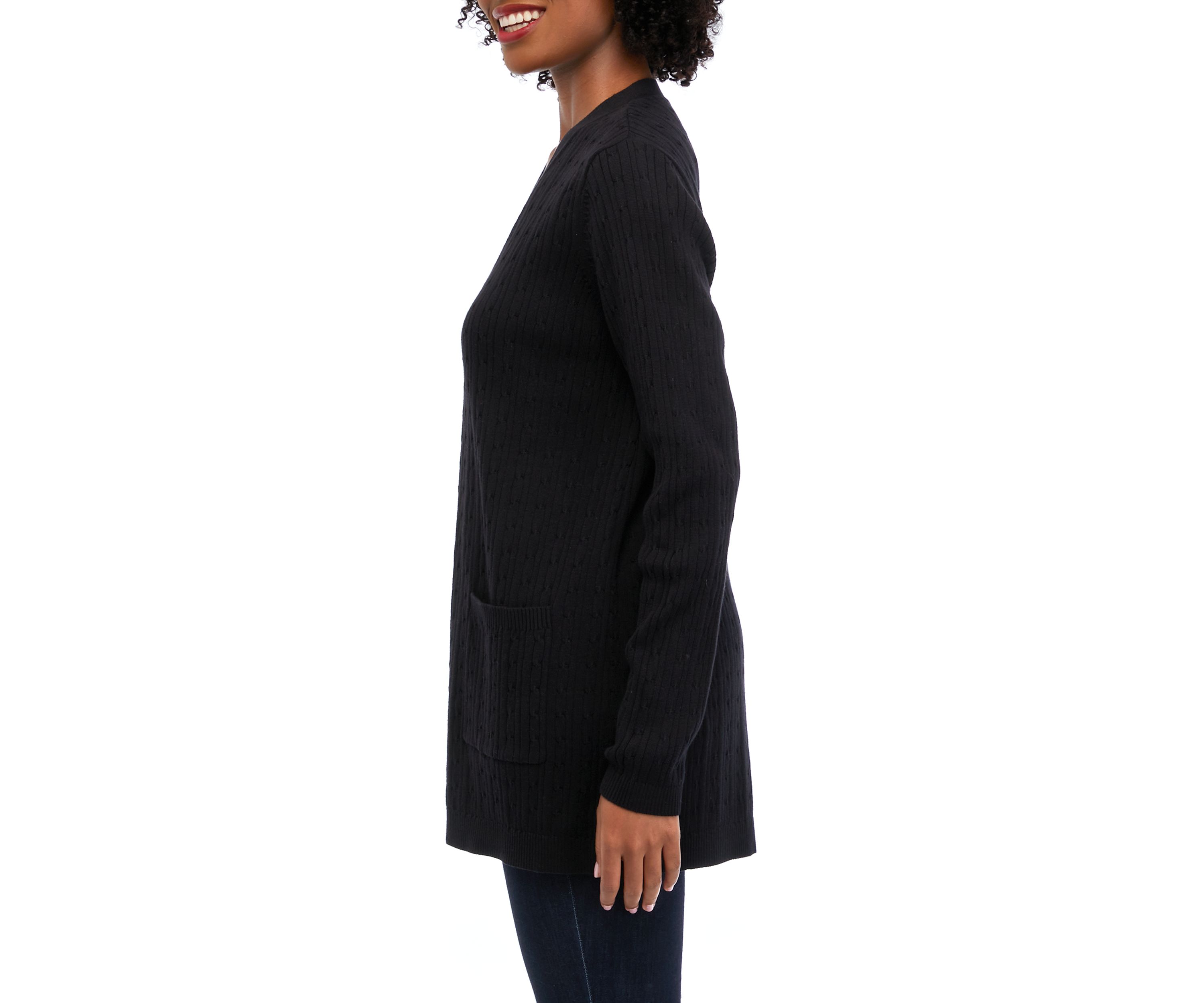 Womens Long Sleeve Solid Cable Knit Cardigan