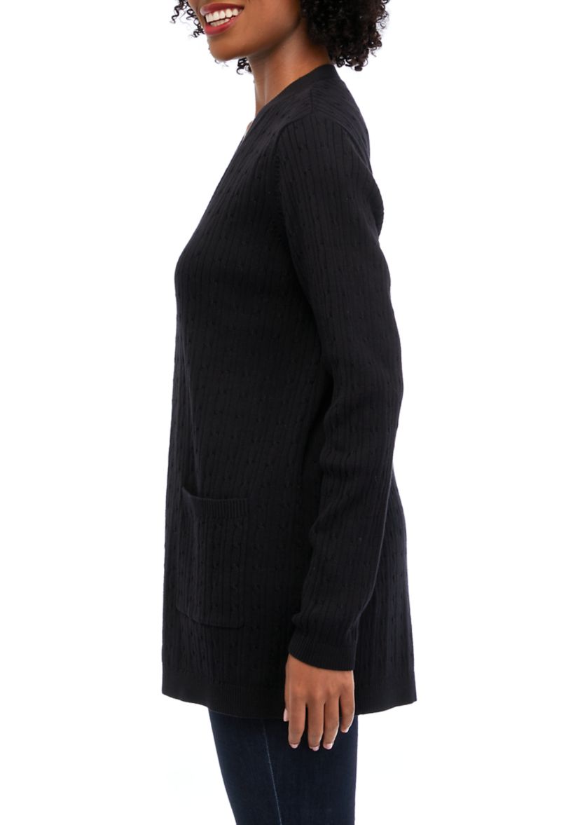 Womens Long Sleeve Solid Cable Knit Cardigan