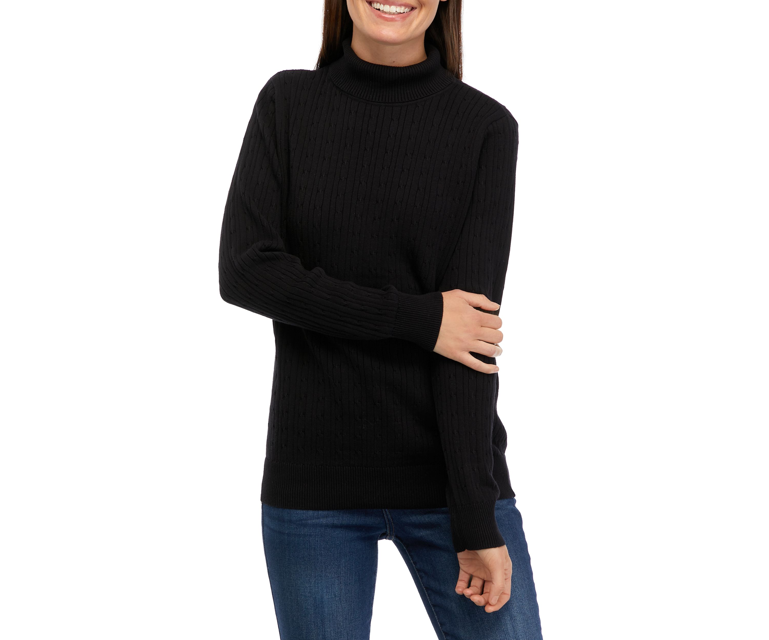 Womens Long Sleeve Cable Turtleneck Sweater