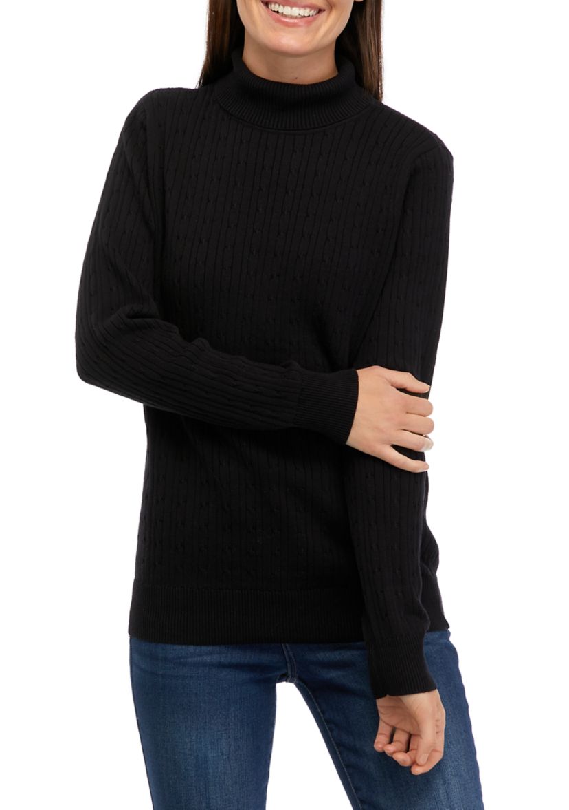 Womens Long Sleeve Cable Turtleneck Sweater