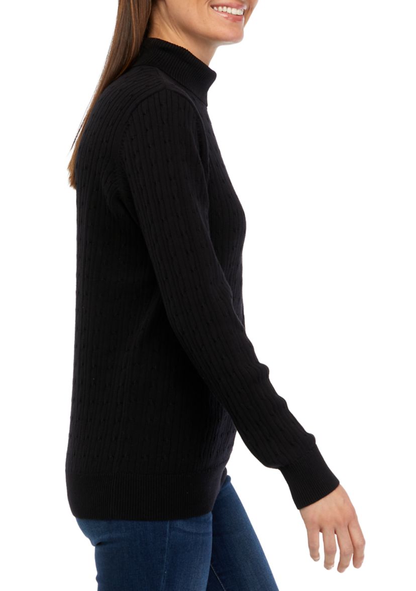 Womens Long Sleeve Cable Turtleneck Sweater