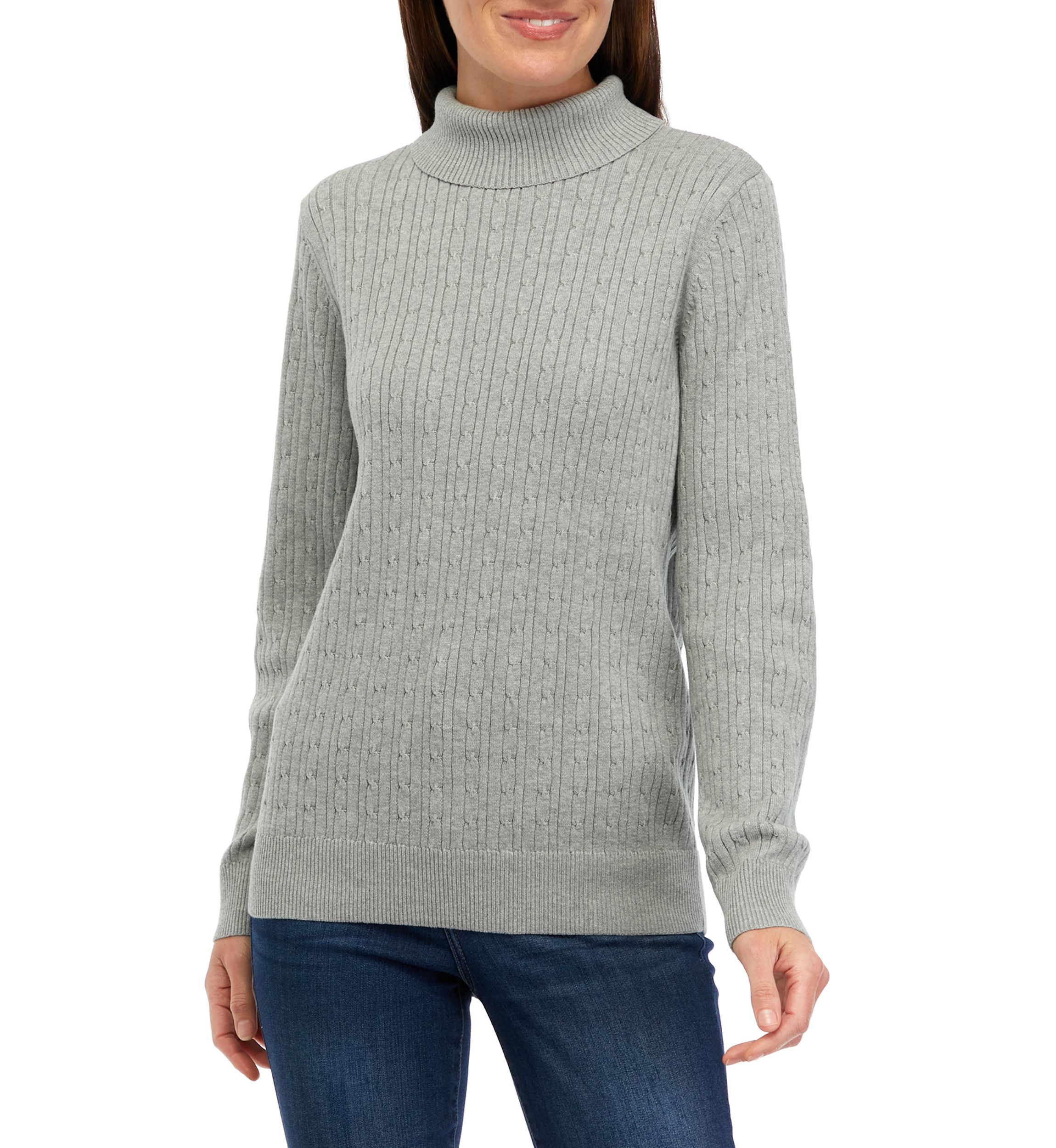 Womens Long Sleeve Cable Turtleneck Sweater