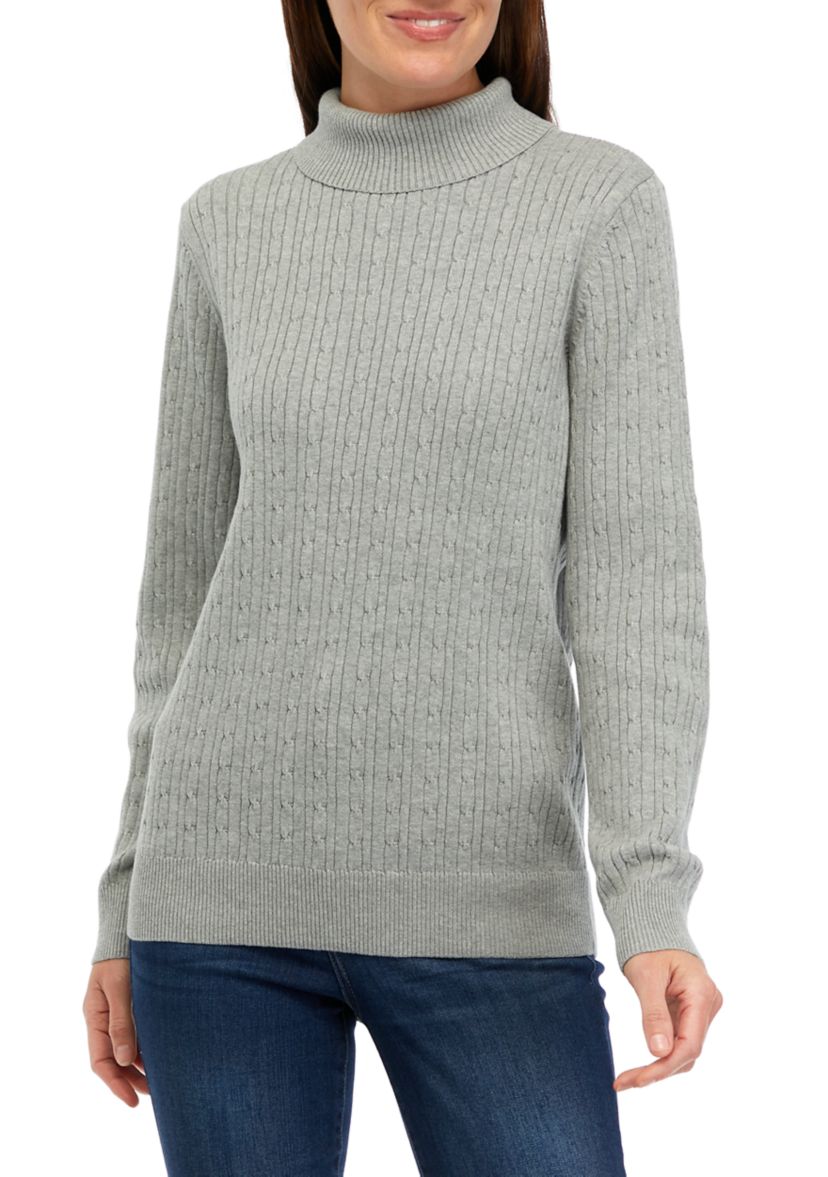 Womens Long Sleeve Cable Turtleneck Sweater