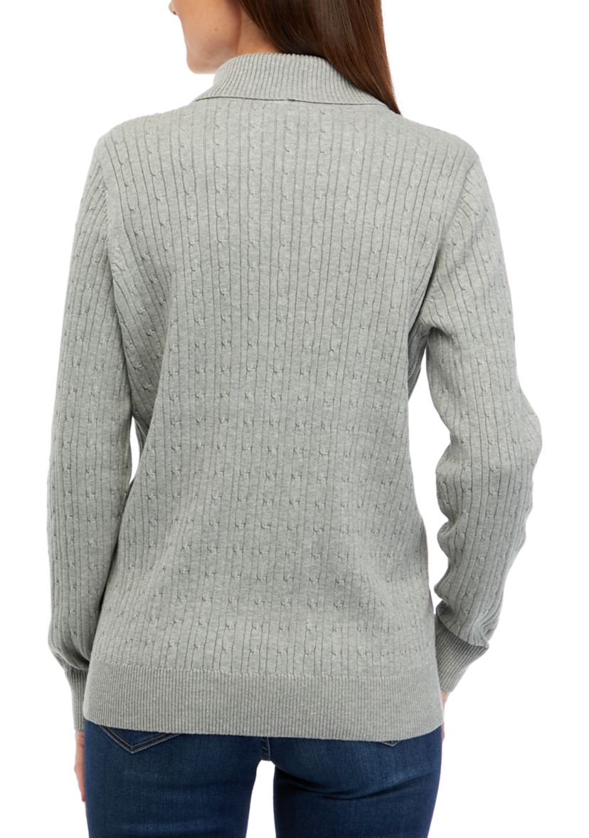 Womens Long Sleeve Cable Turtleneck Sweater