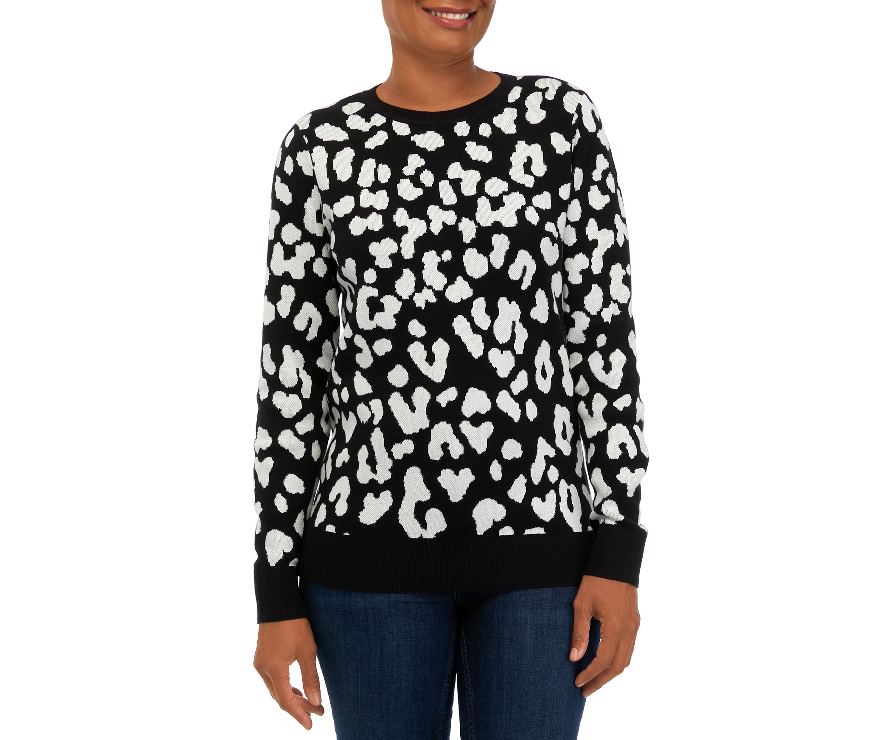 Womens Long Sleeve Crew Neck Jacquard Sweater