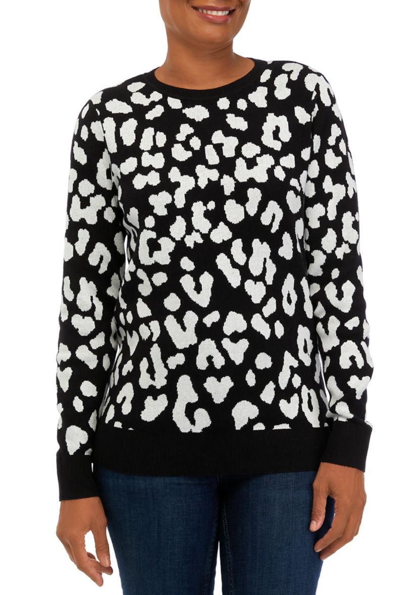 Womens Long Sleeve Crew Neck Jacquard Sweater
