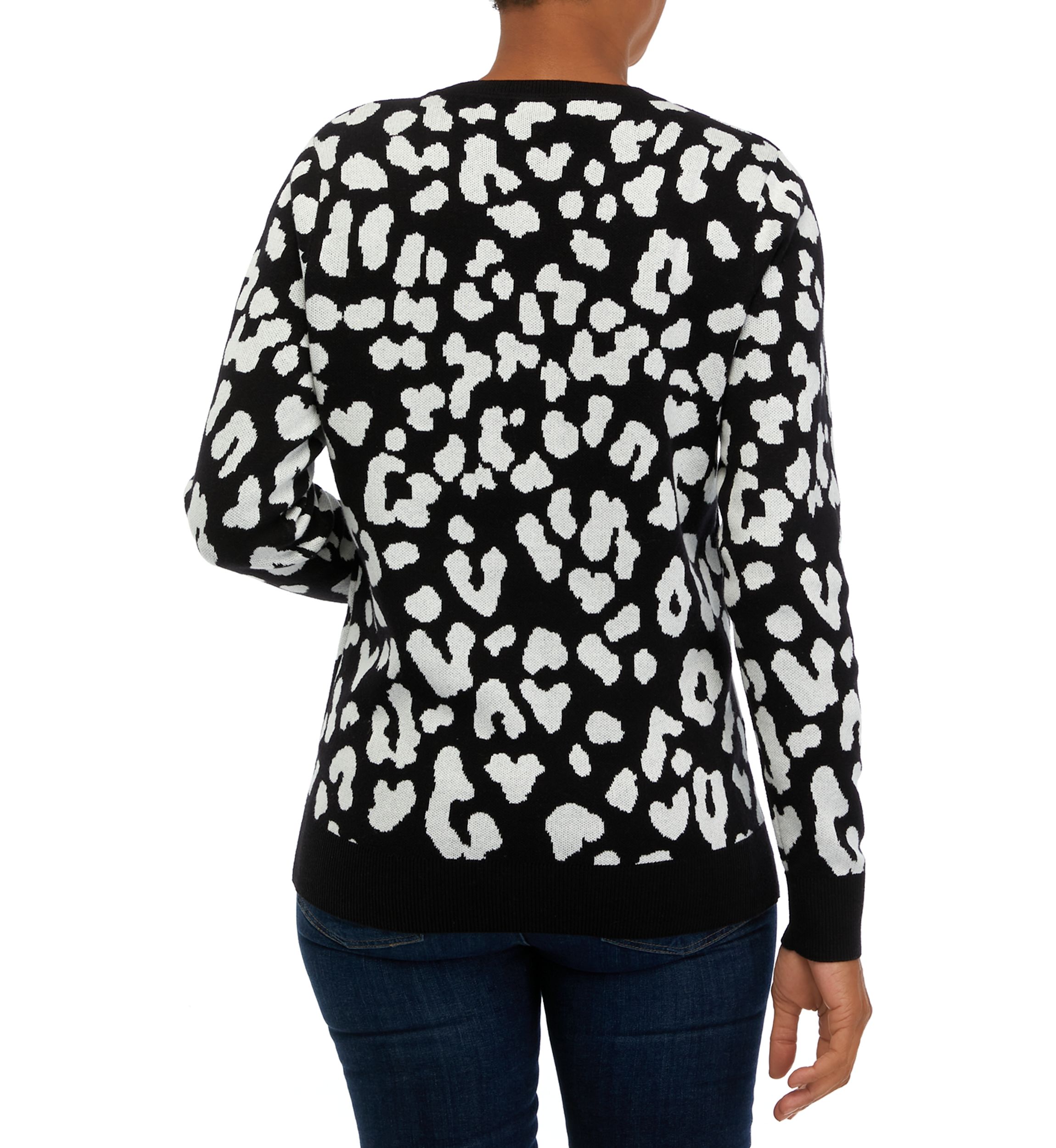 Womens Long Sleeve Crew Neck Jacquard Sweater