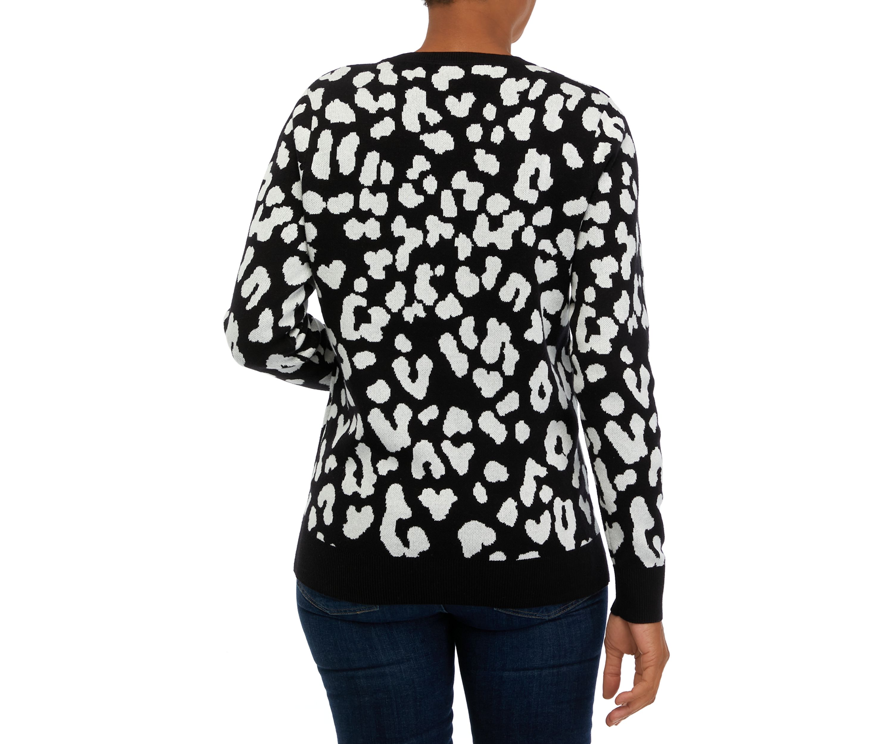 Womens Long Sleeve Crew Neck Jacquard Sweater