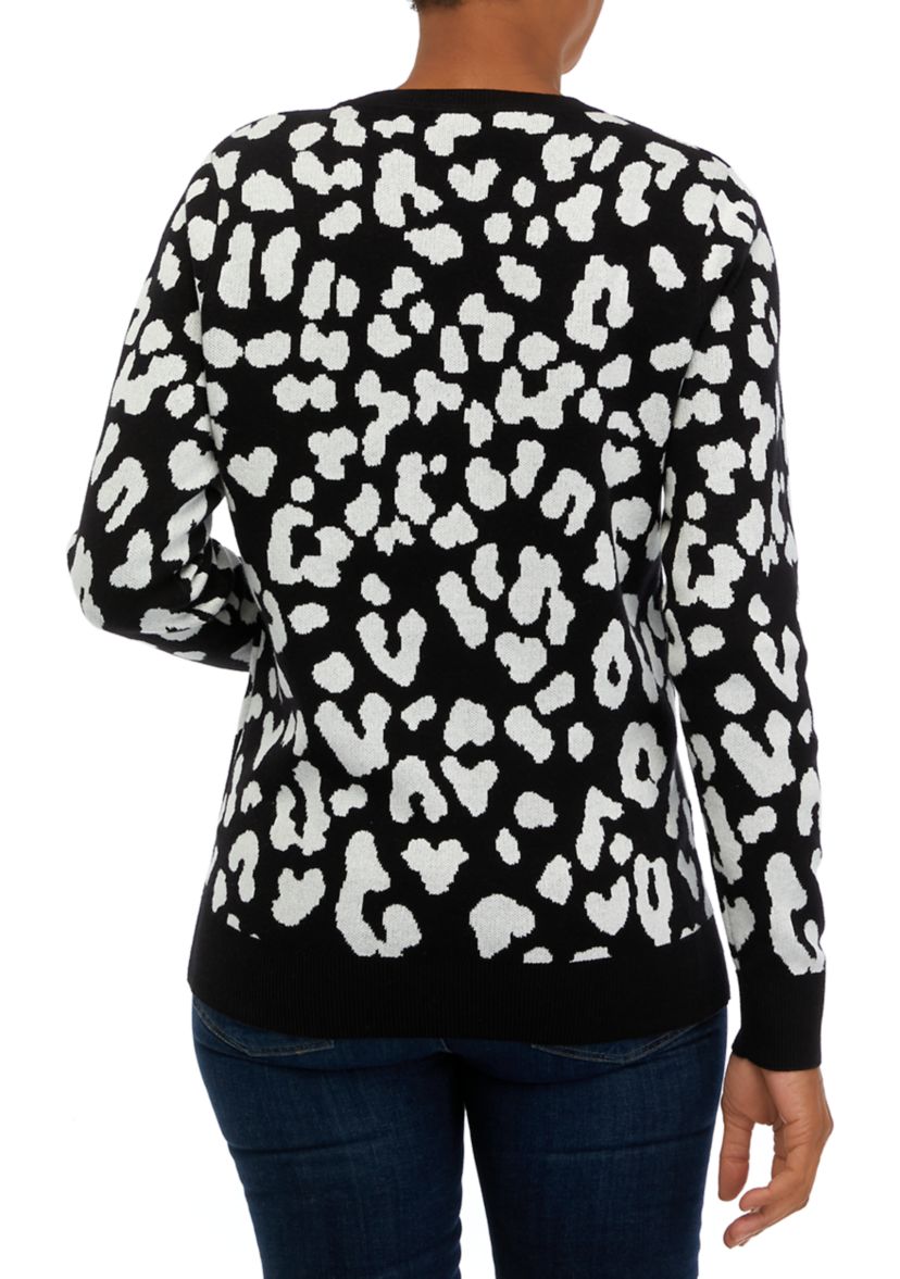 Womens Long Sleeve Crew Neck Jacquard Sweater