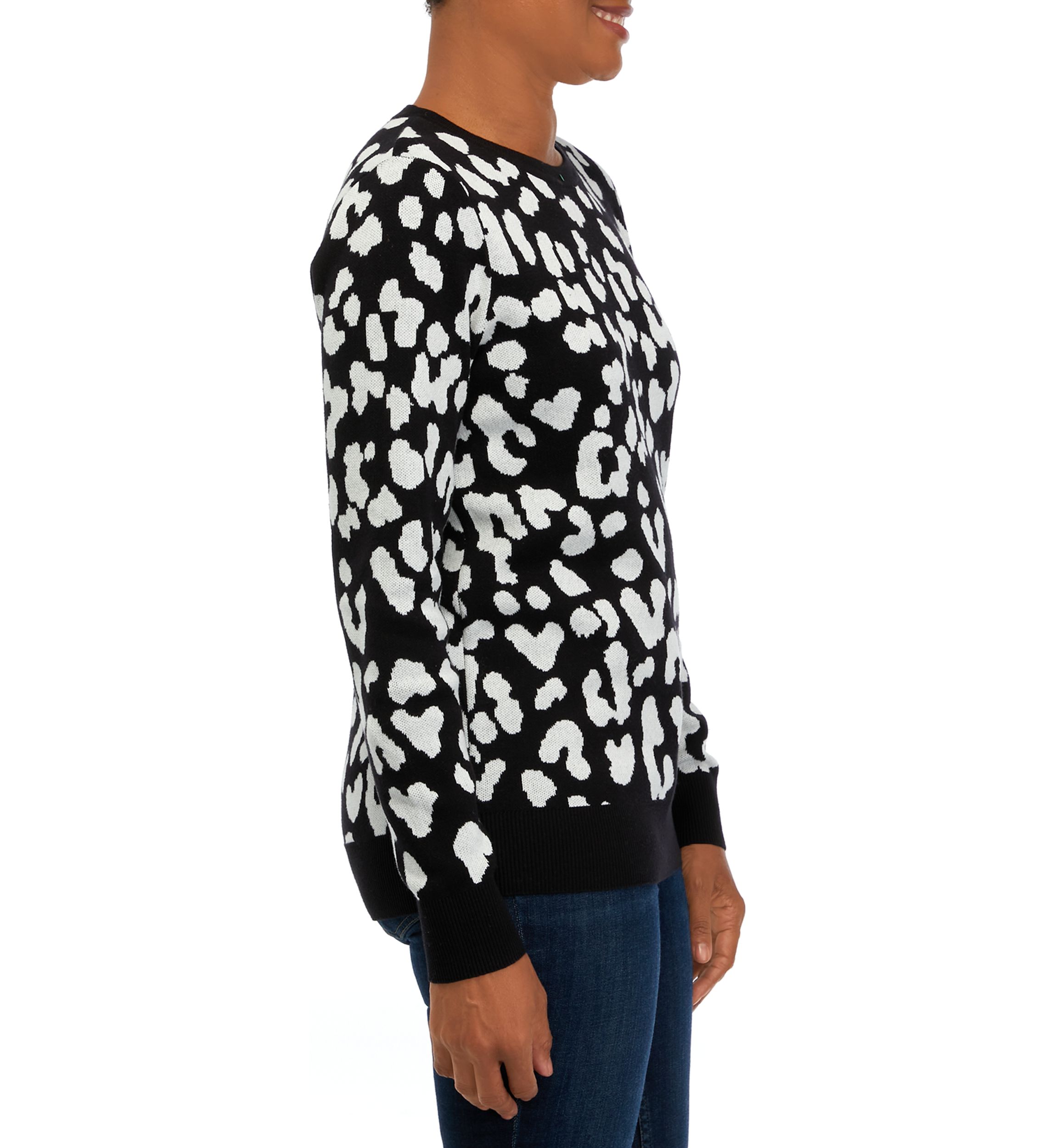 Womens Long Sleeve Crew Neck Jacquard Sweater